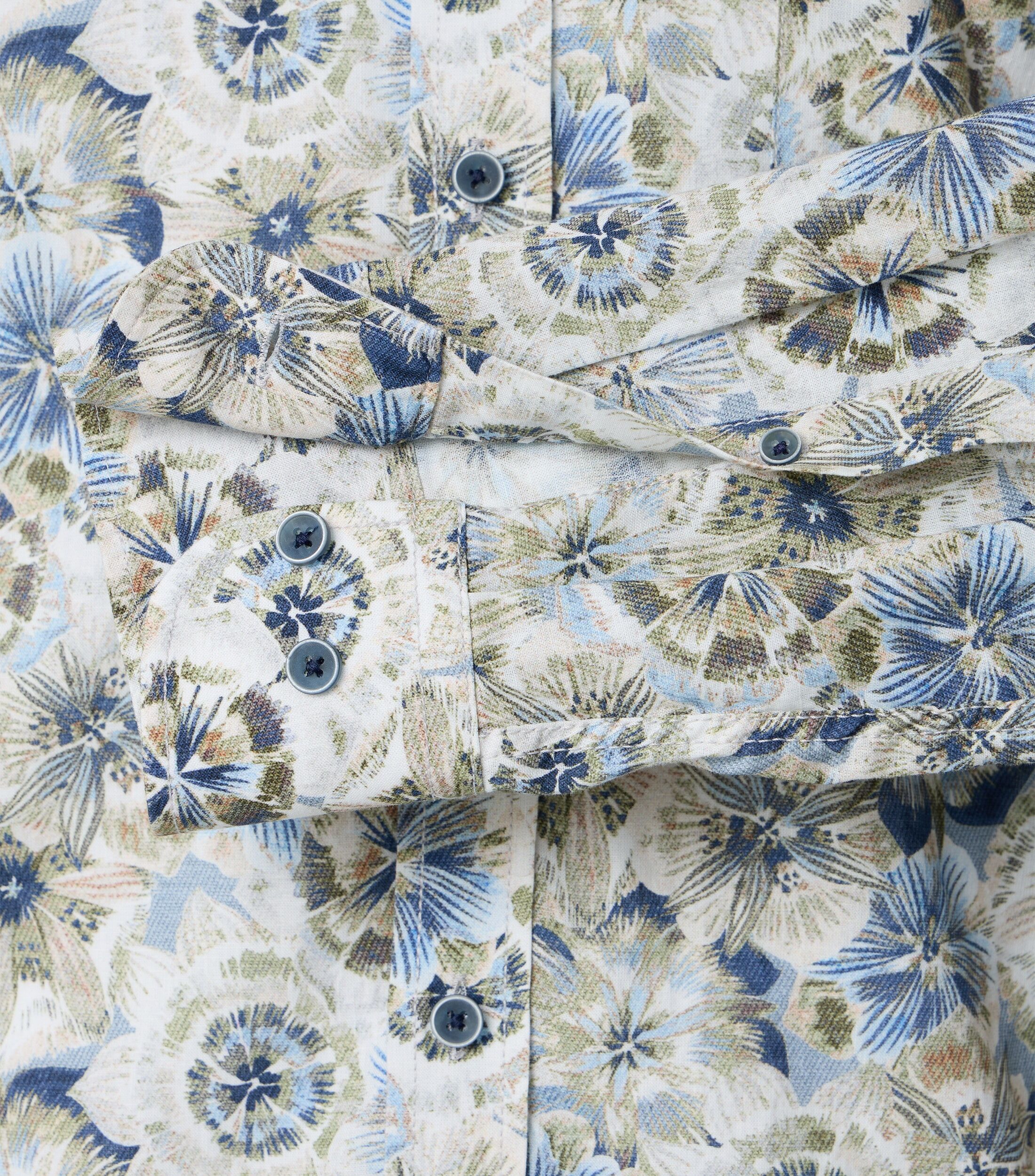 CASA MODA Sport casual fit overhemd, popeline, wit, blauw, groen en beige dessin