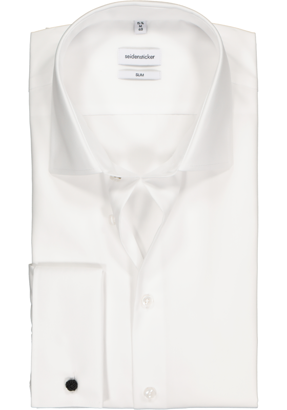 Seidensticker slim fit overhemd, dubbele manchet, wit  Seidensticker slim fit overhemd, dubbele manchet, wit