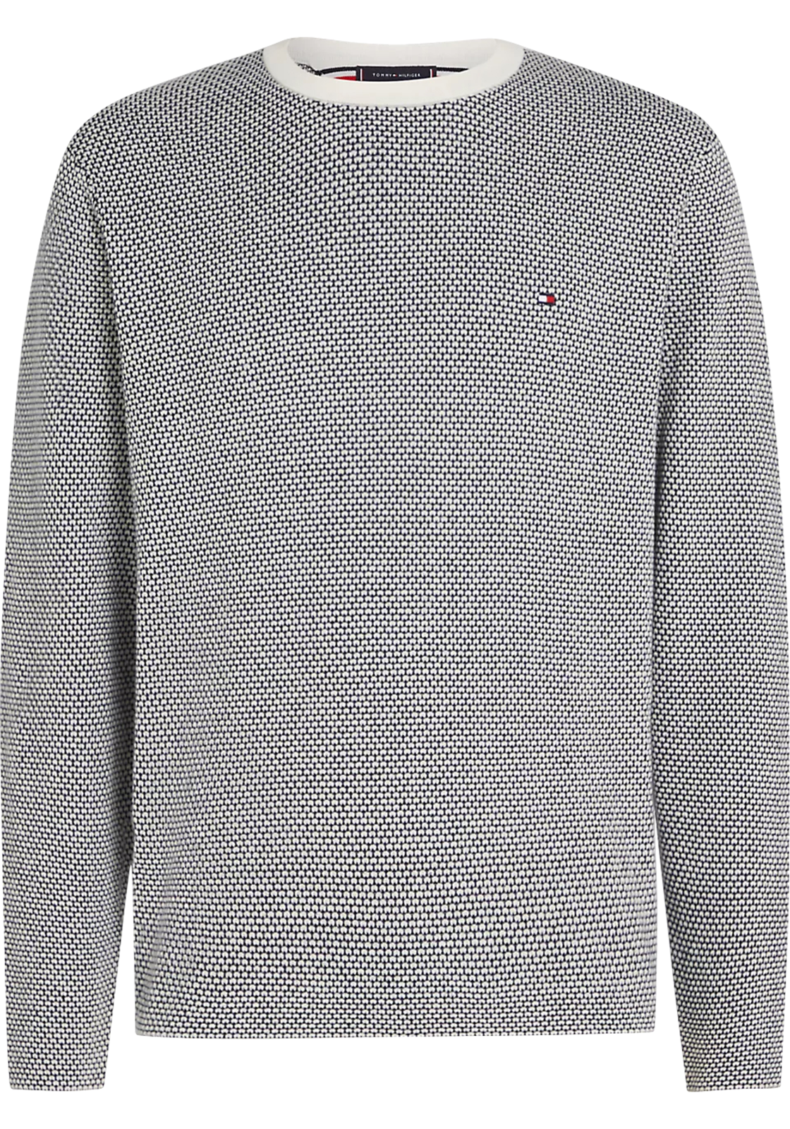1-8720637496664-MW0MW367230K4-tommy_hilfiger-trui_HR Tommy Hilfiger heren pullover katoen, grijs met off white boorden