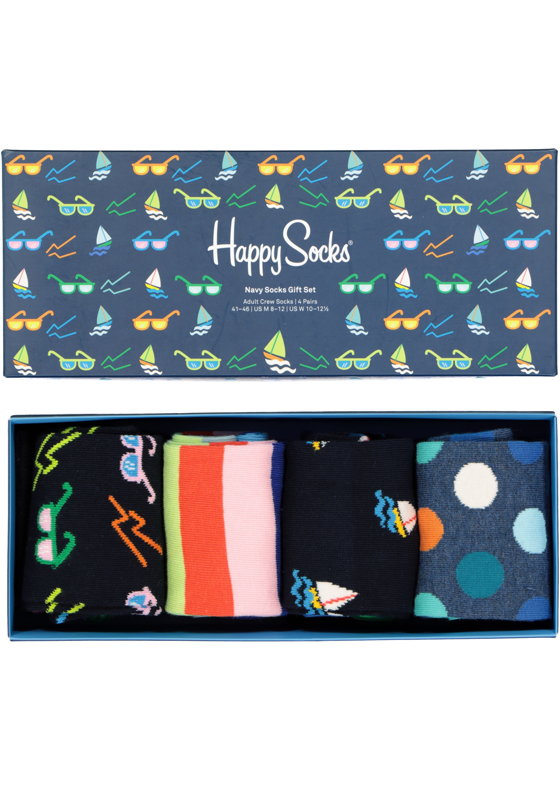 1-7333102504811_happy_socks_giftset_HR Happy Socks Navy Socks Gift Set (4-pack), blauw met zon en kleur