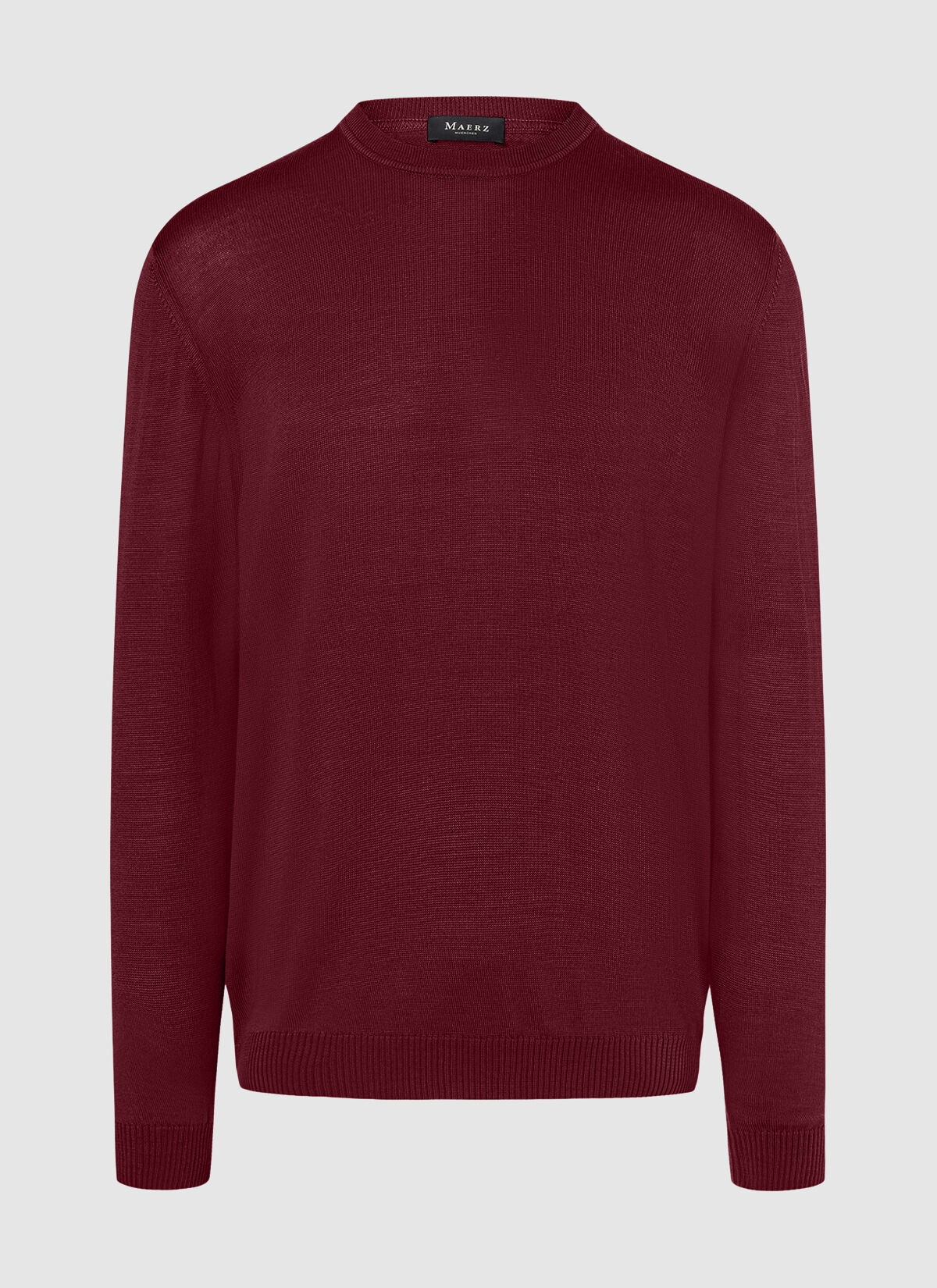 MAERZ Classic Fit heren trui met O-hals wol, wijnrood