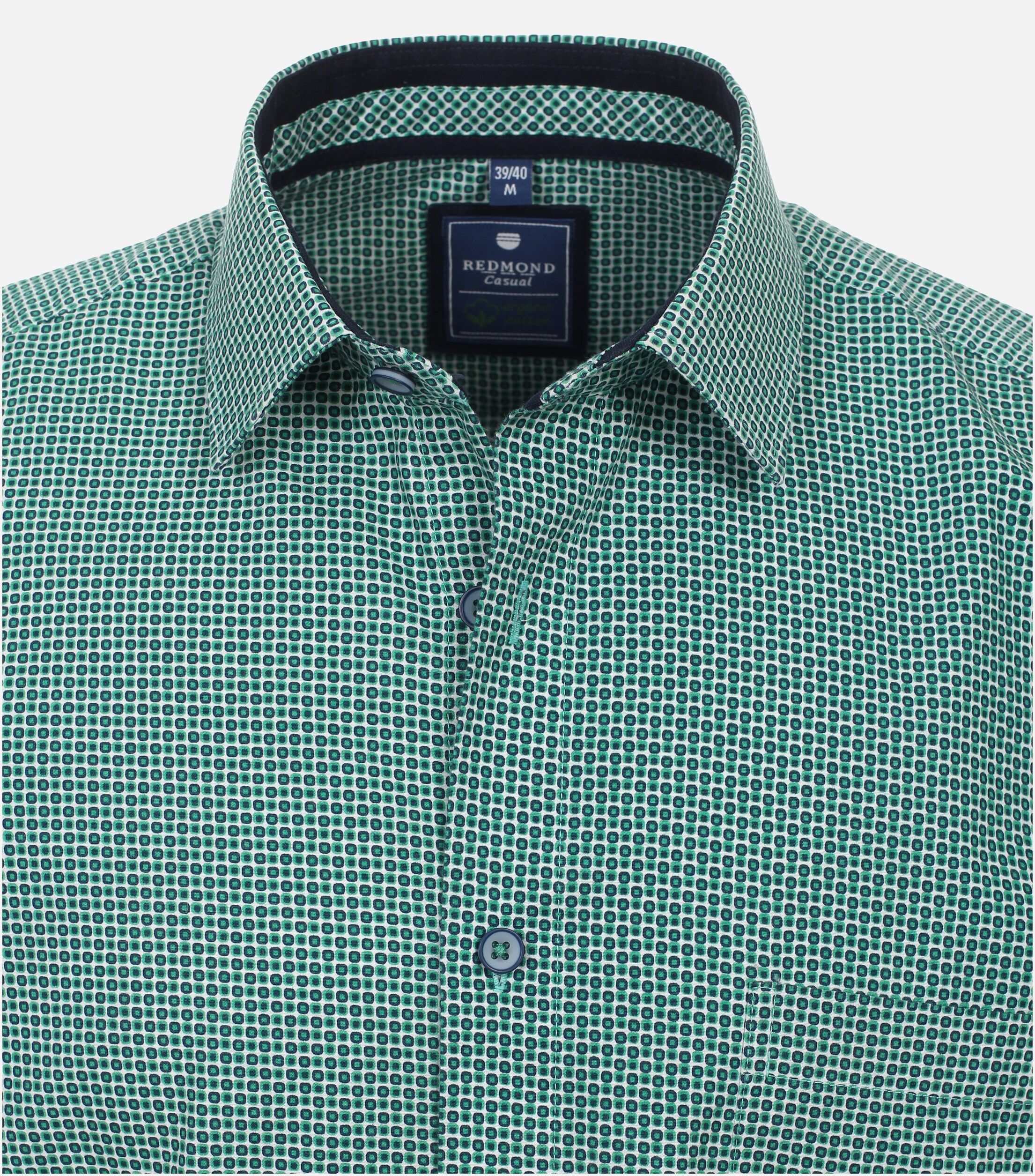 Redmond comfort fit overhemd, korte mouw, popeline, groen dessin