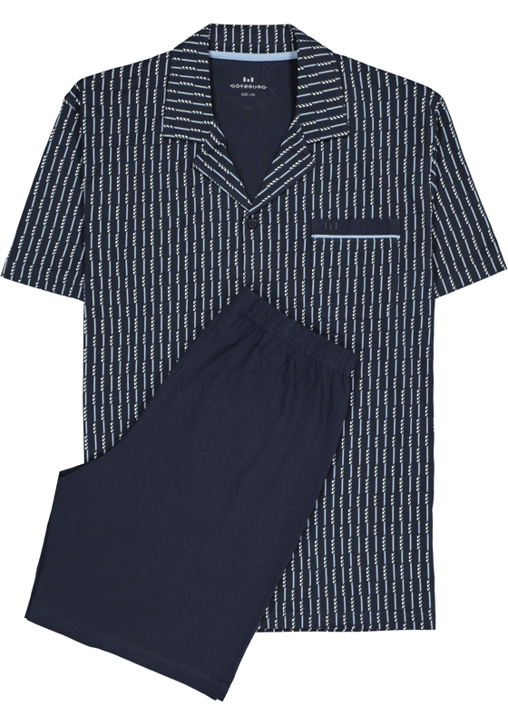 Gotzburg heren shortama met knoopjes, blauw met lichtblauw en wit dessin Gotzburg heren shortama met knoopjes, blauw met lichtblauw en wit dessin