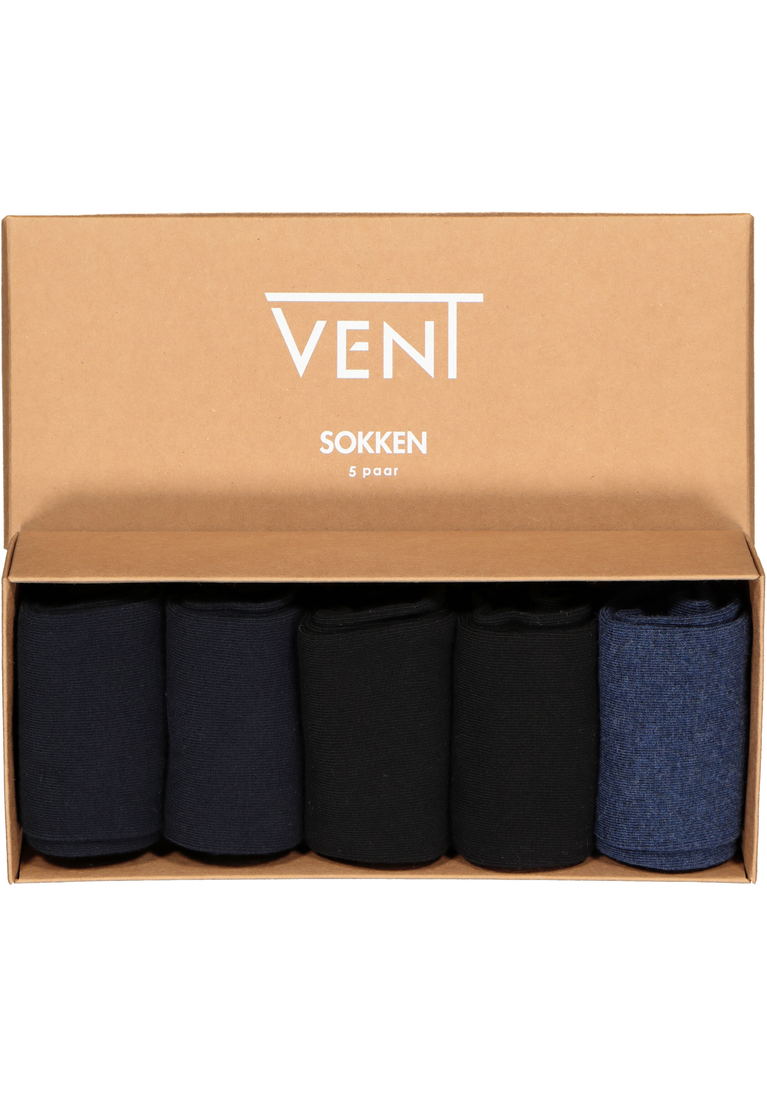 VENT herensokken katoen (5-pack), zwart, navy en jeansblauw