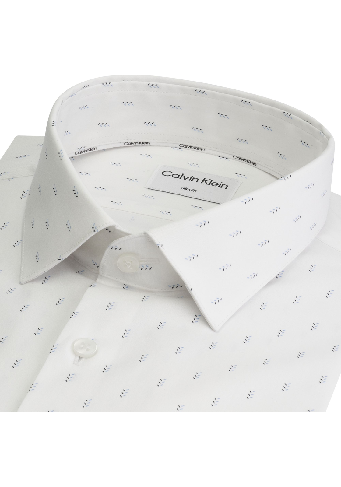 image_3_K10K112593YAF_D_C4161wid2000amphei2000ampop_usm1710 Calvin Klein slim fit overhemd, Poplin Leaf Print Slim Shirt, wit met blauw dessin