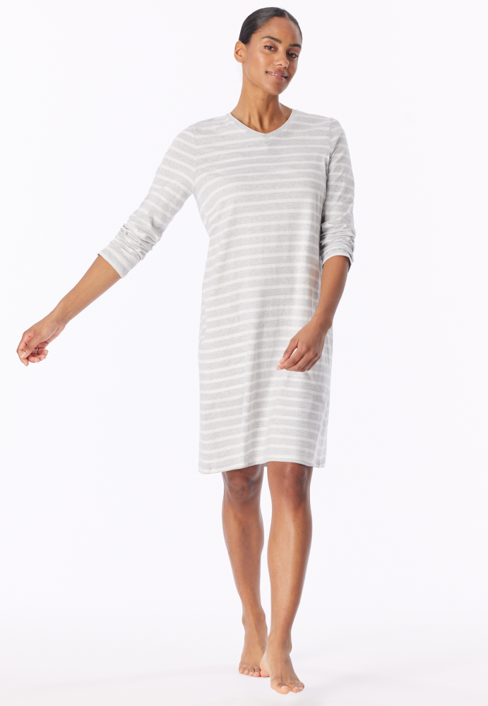 SCHIESSER dames Cotton Essentials Nachthemd lang, dames nachthemd, zilvergrijs melange gestreept
