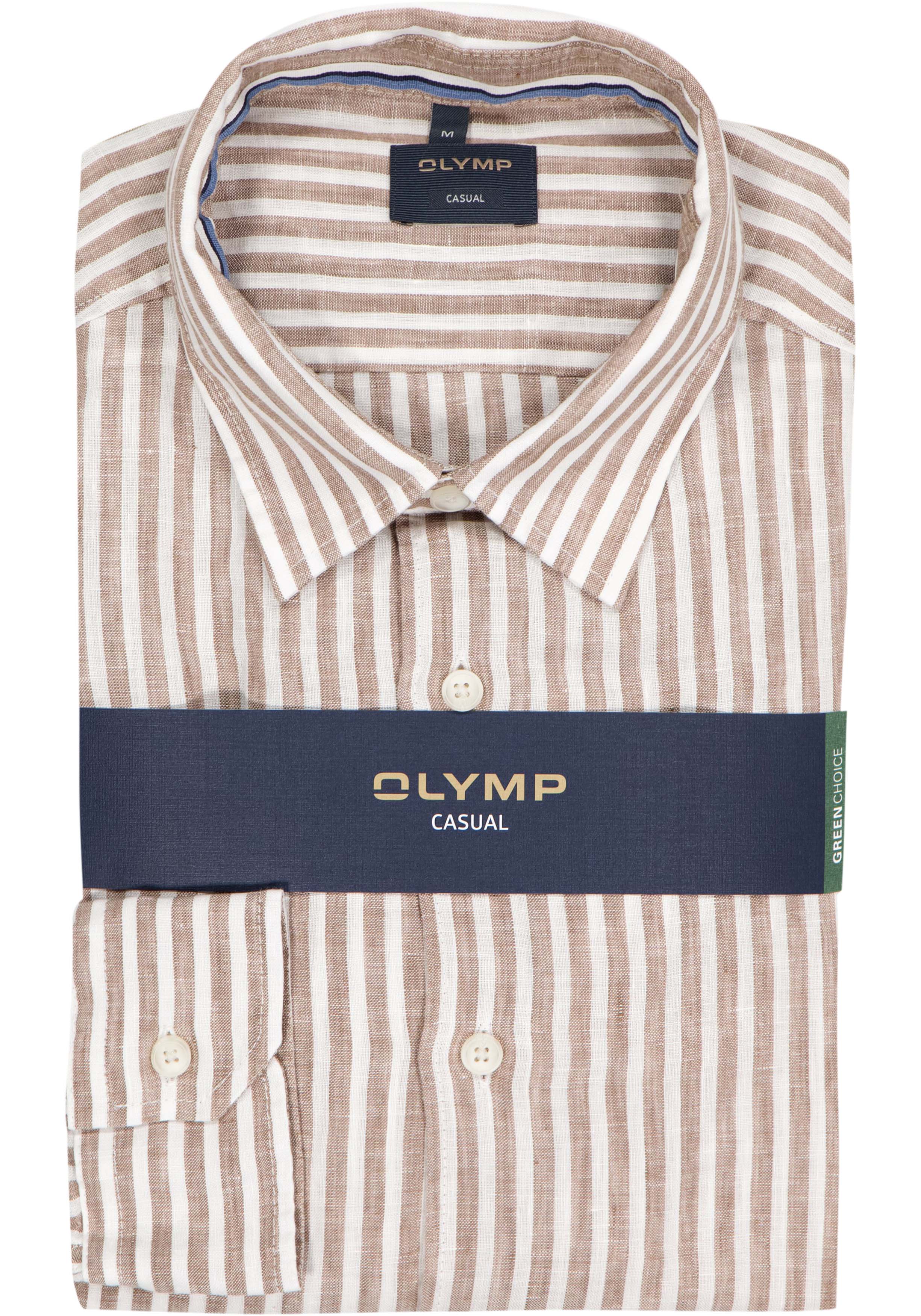 OLYMP Casual regular fit overhemd, popeline, bruin met wit gestreept