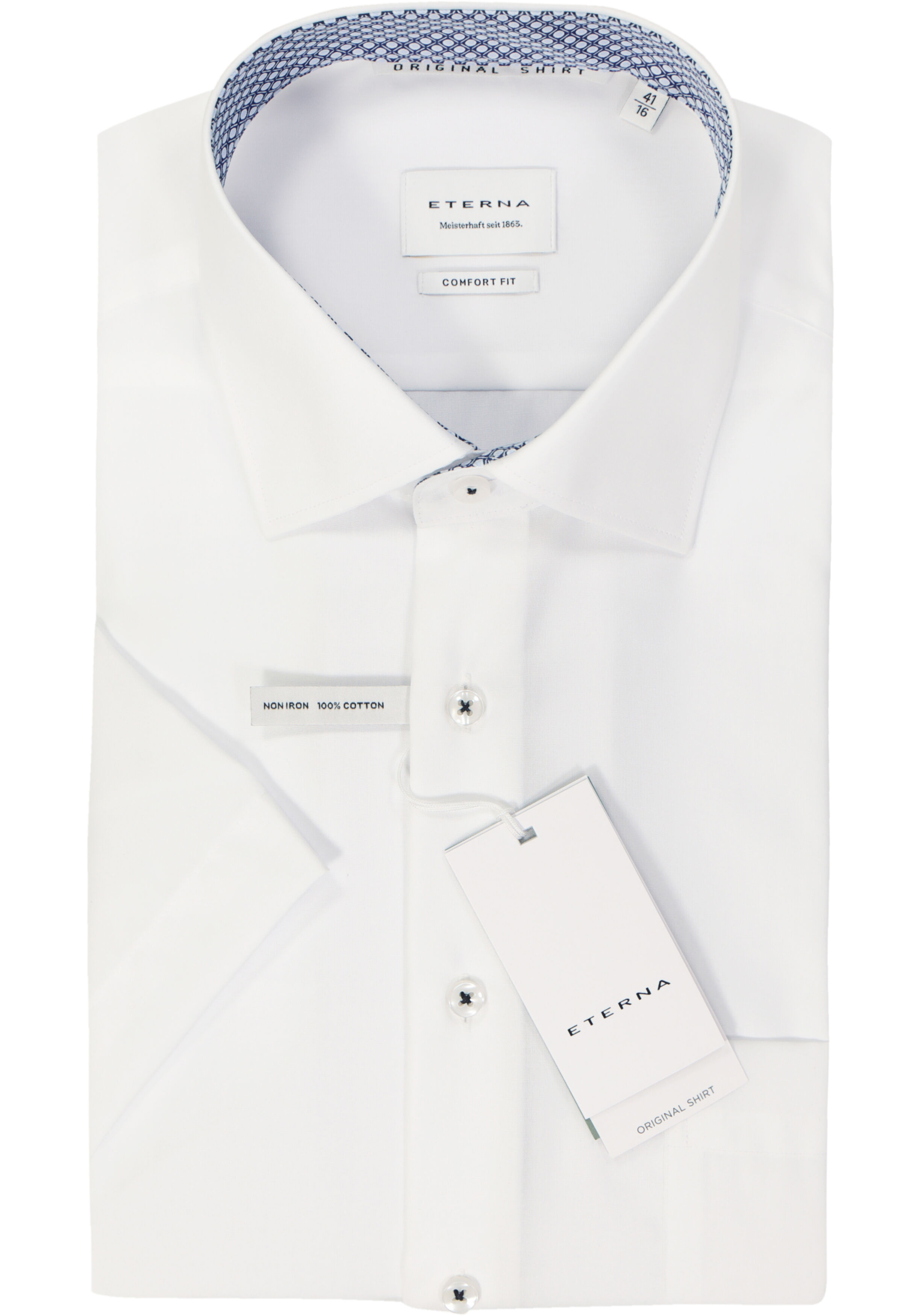ETERNA comfort fit overhemd korte mouw, popeline, wit