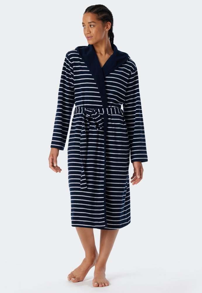 SCHIESSER dames Feather Terry Badjas, dames badjas, navy gestreept