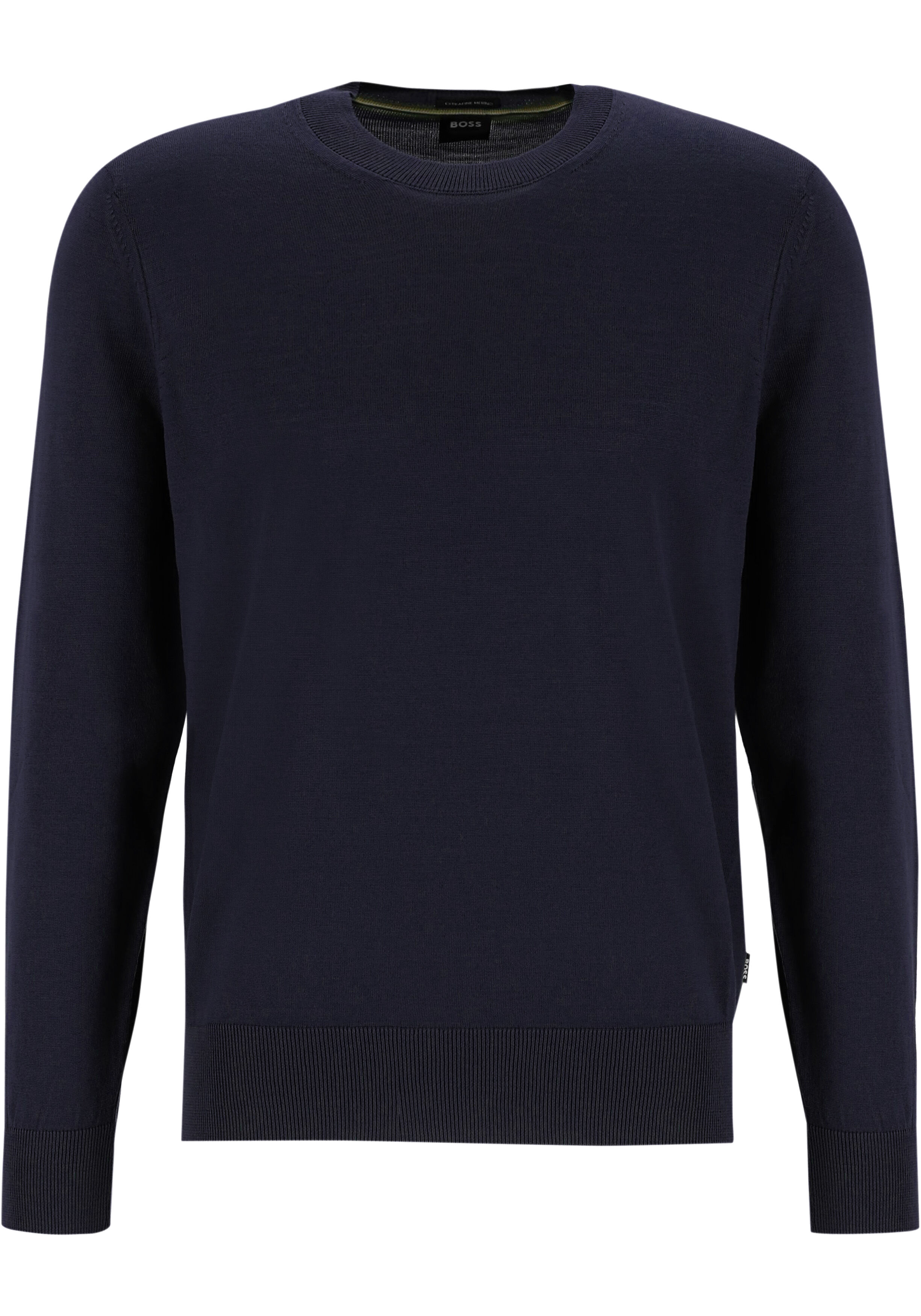 BOSS Leno slim fit trui wol, heren pullover middeldik O-hals, donkerblauw