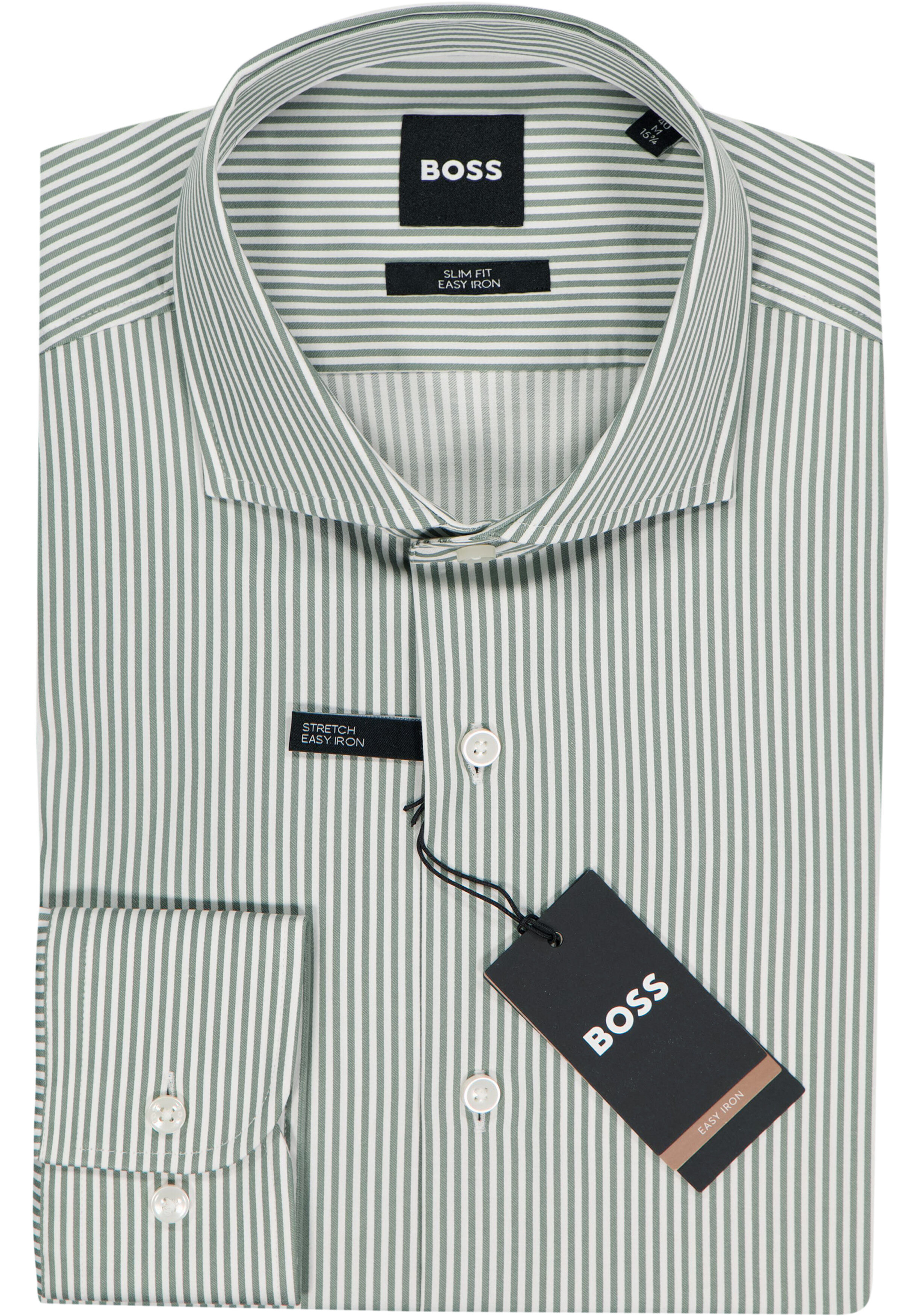 BOSS Hank slim fit overhemd, popeline, groen met wit gestreept