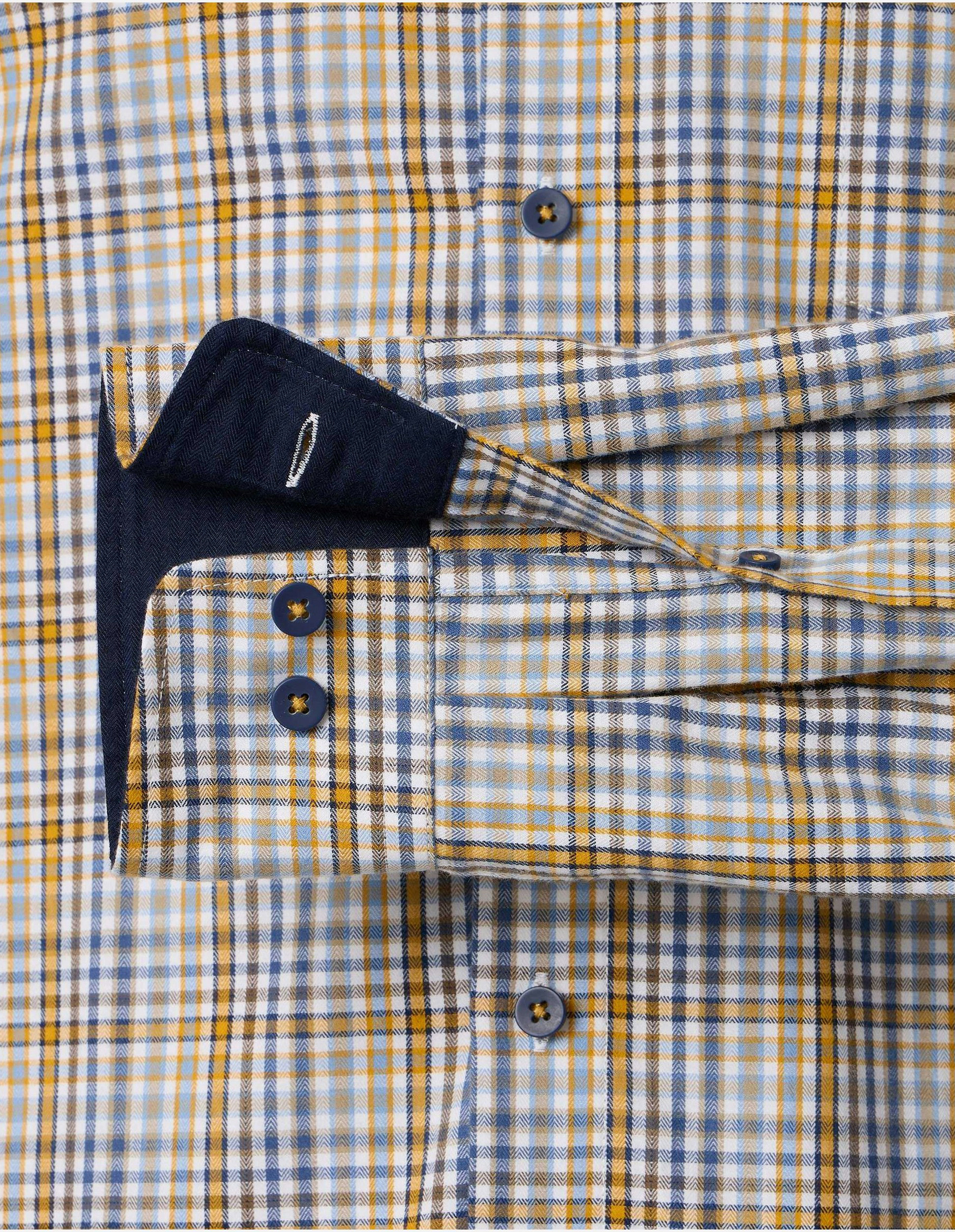Redmond comfort fit overhemd, twill, blauw, grijs, geel en wit geruit