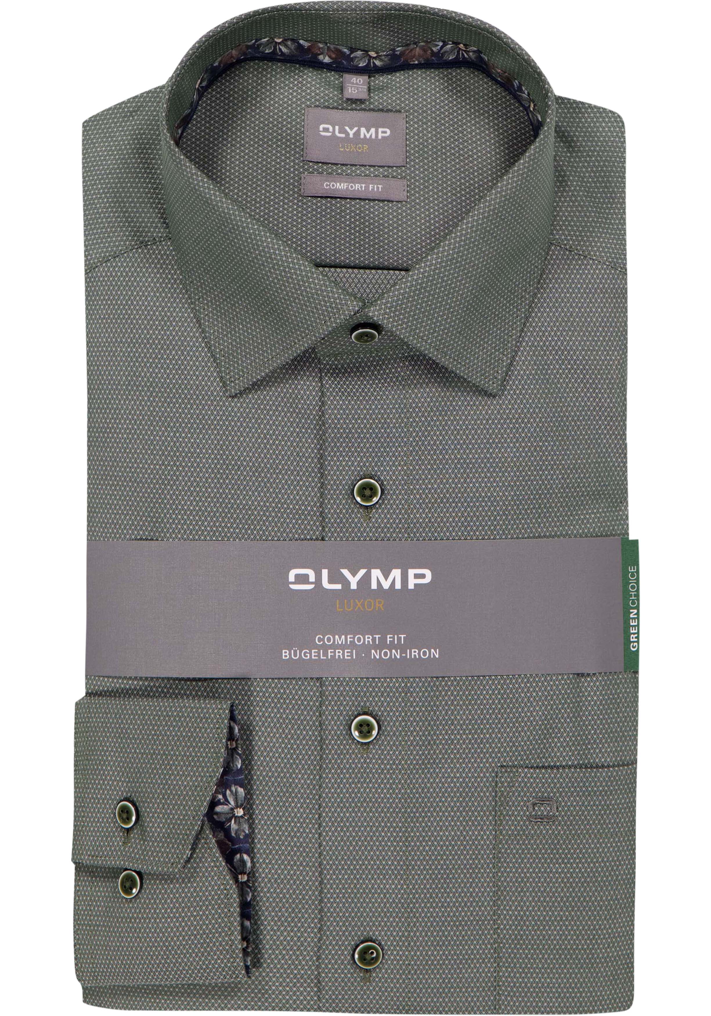OLYMP Luxor comfort fit overhemd, structuur, grijsgroen