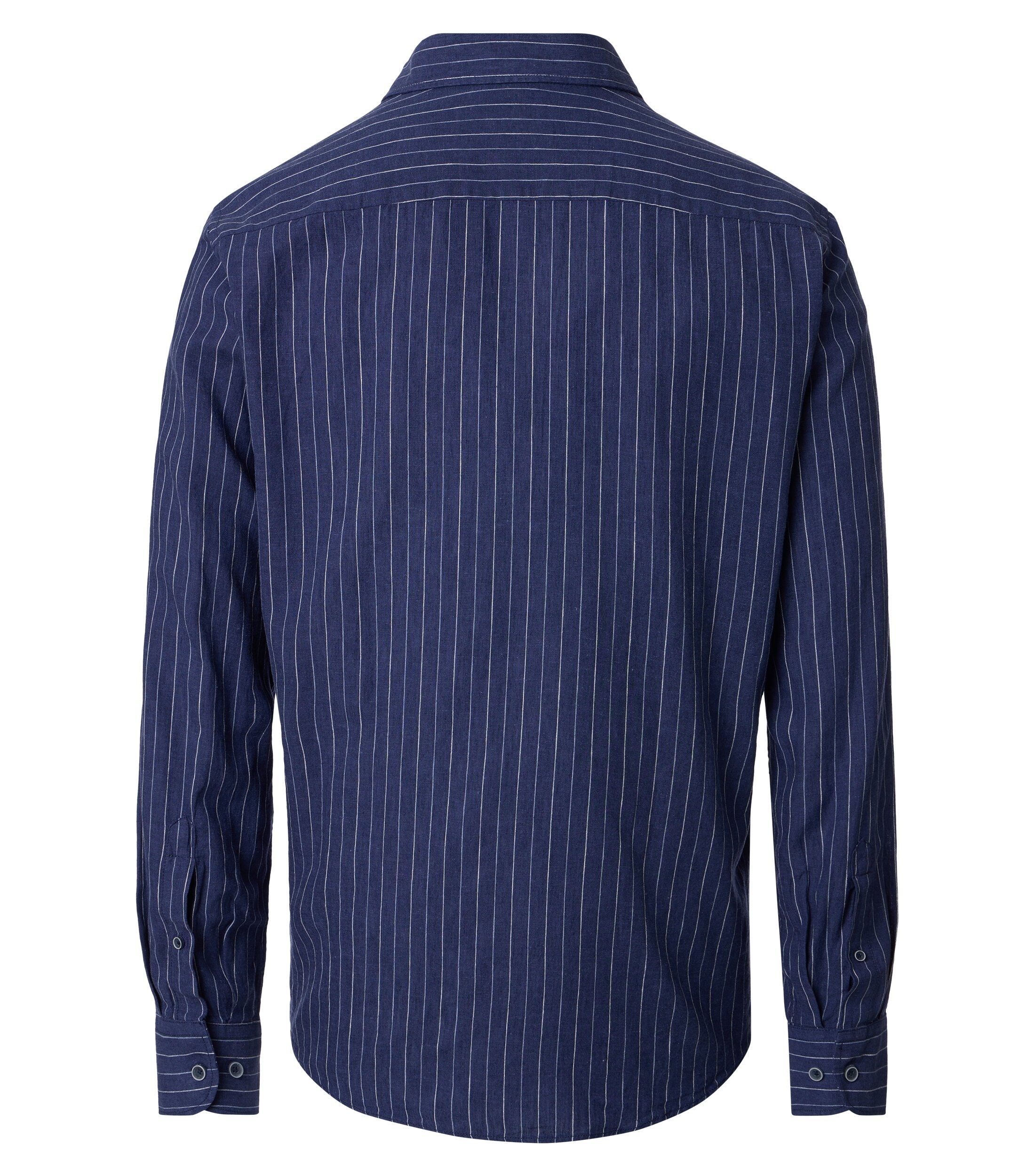 CASA MODA Sport casual fit overhemd, structuur, donkerblauw, wit gestreept