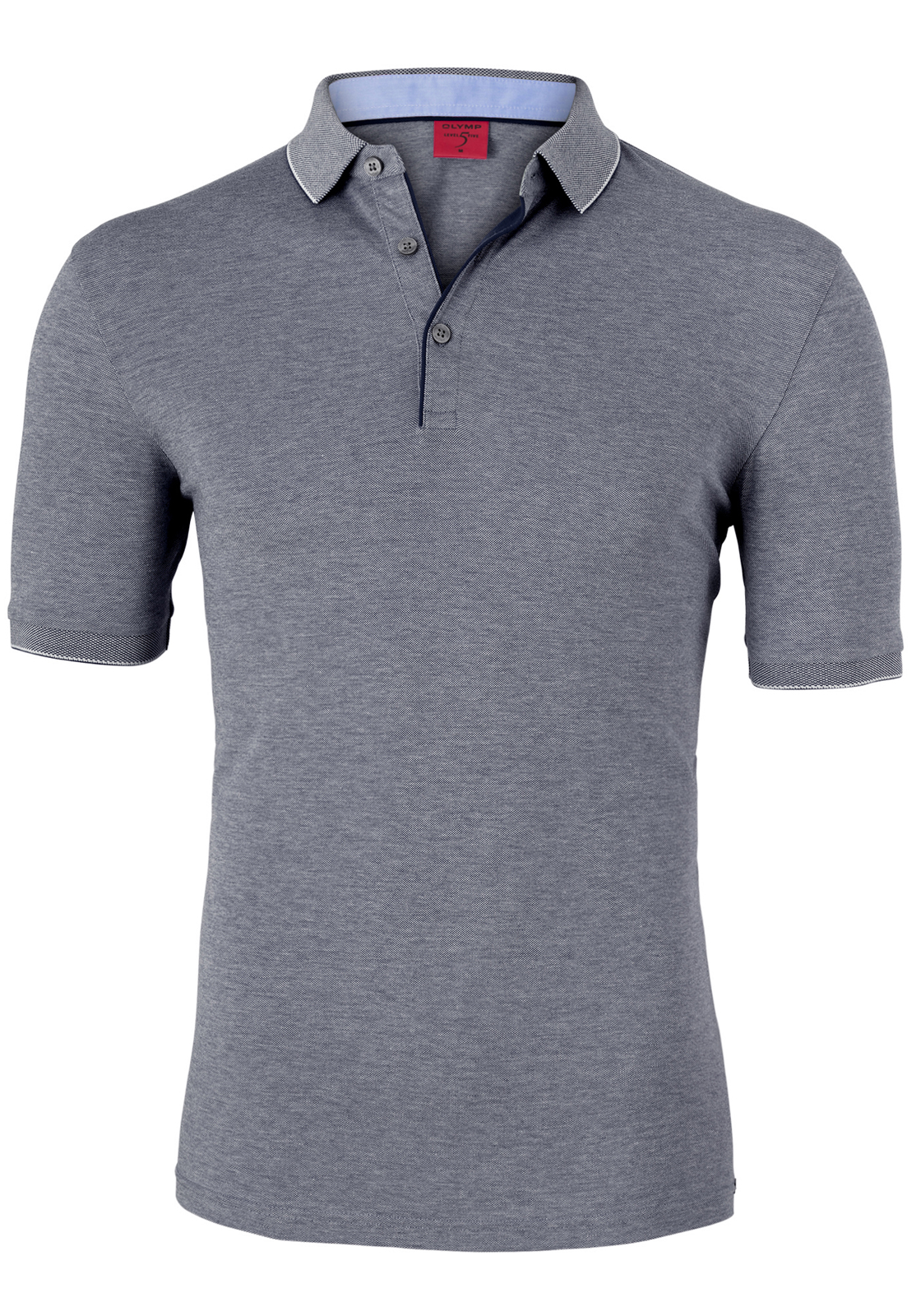 olymp_polo54307268-01 OLYMP Level 5 body fit poloshirt, stretch, zwart melange