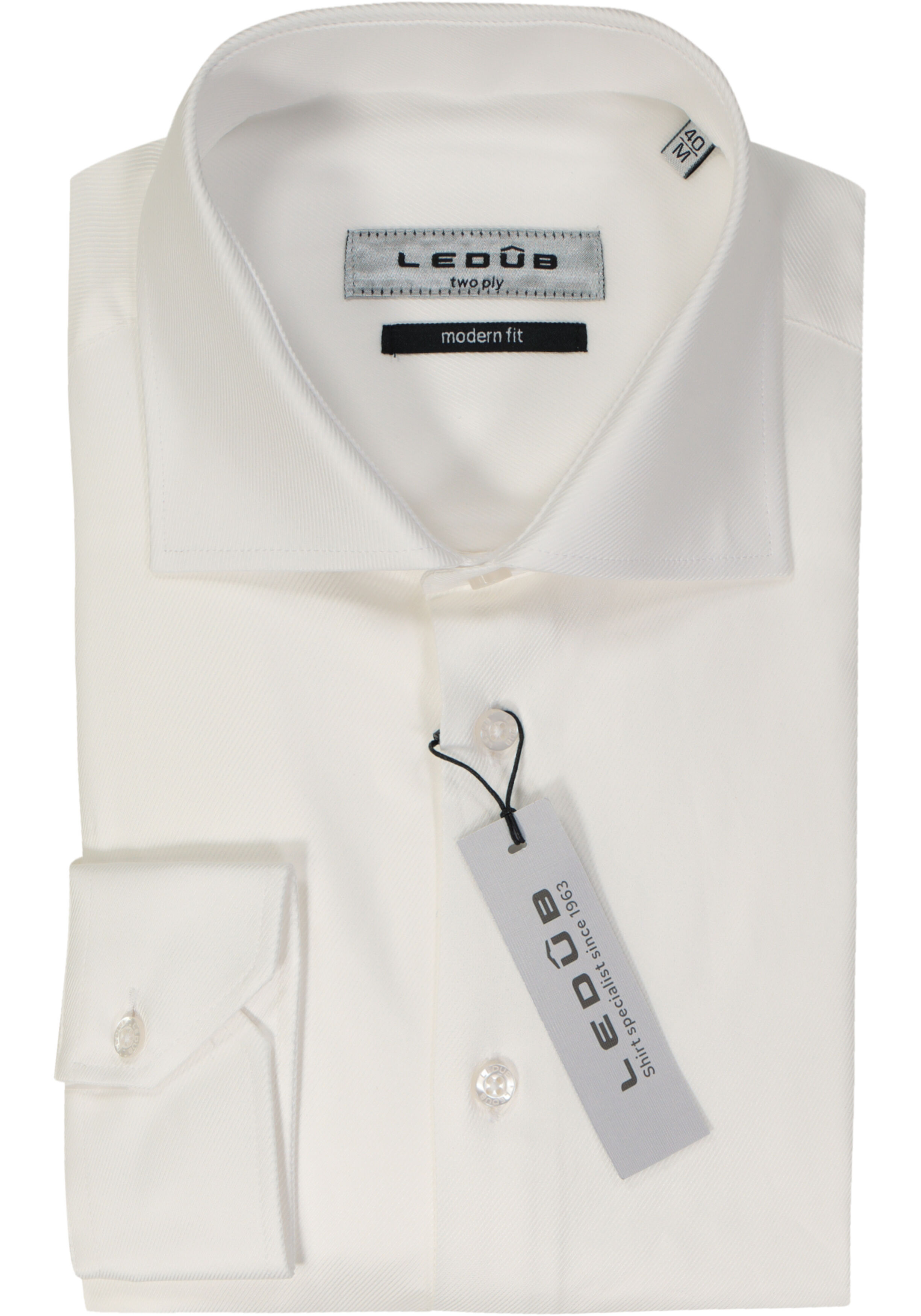 Ledub modern fit overhemd, wit twill 