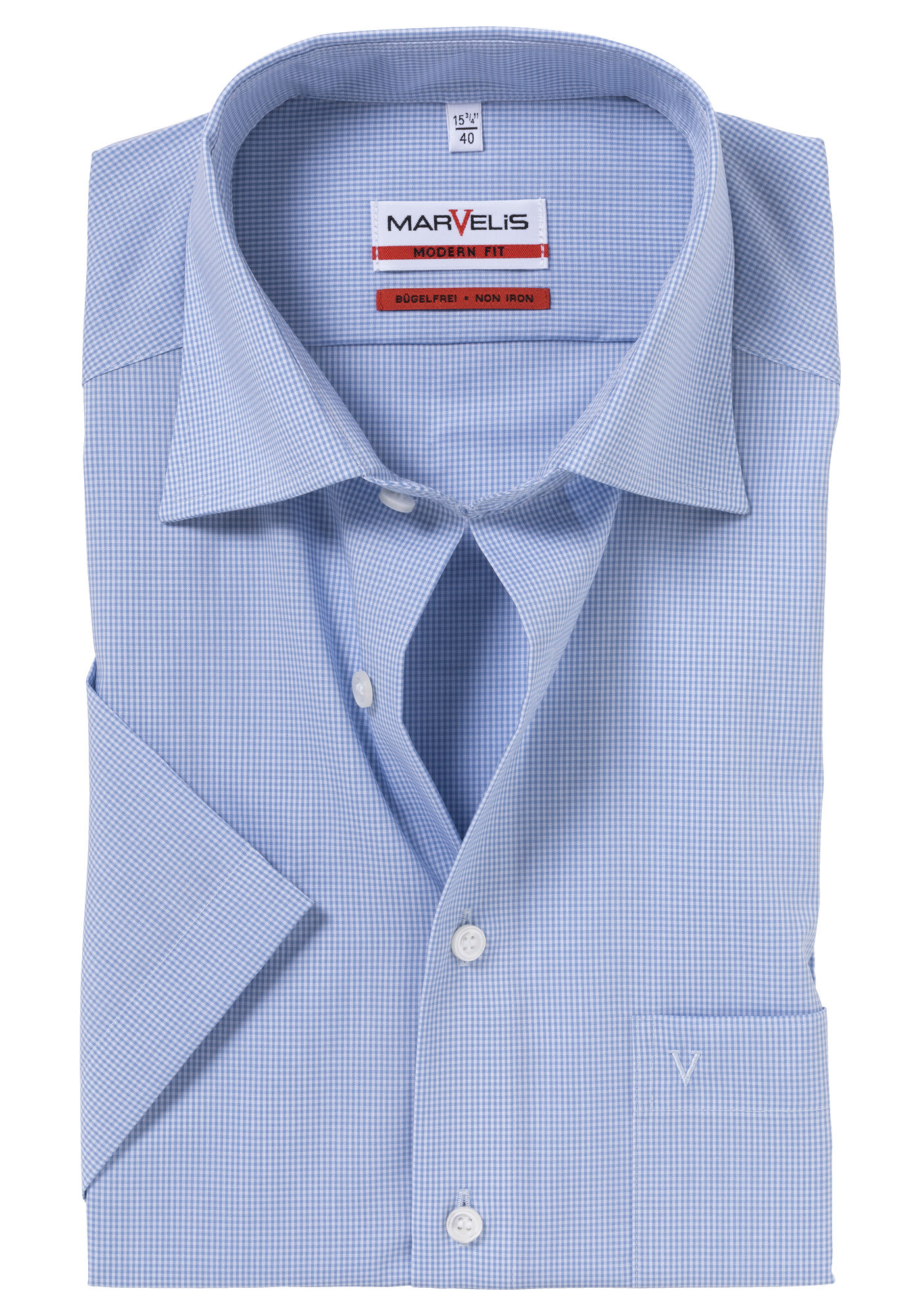 MARVELIS modern fit overhemd, korte mouw, blauw-wit geruit