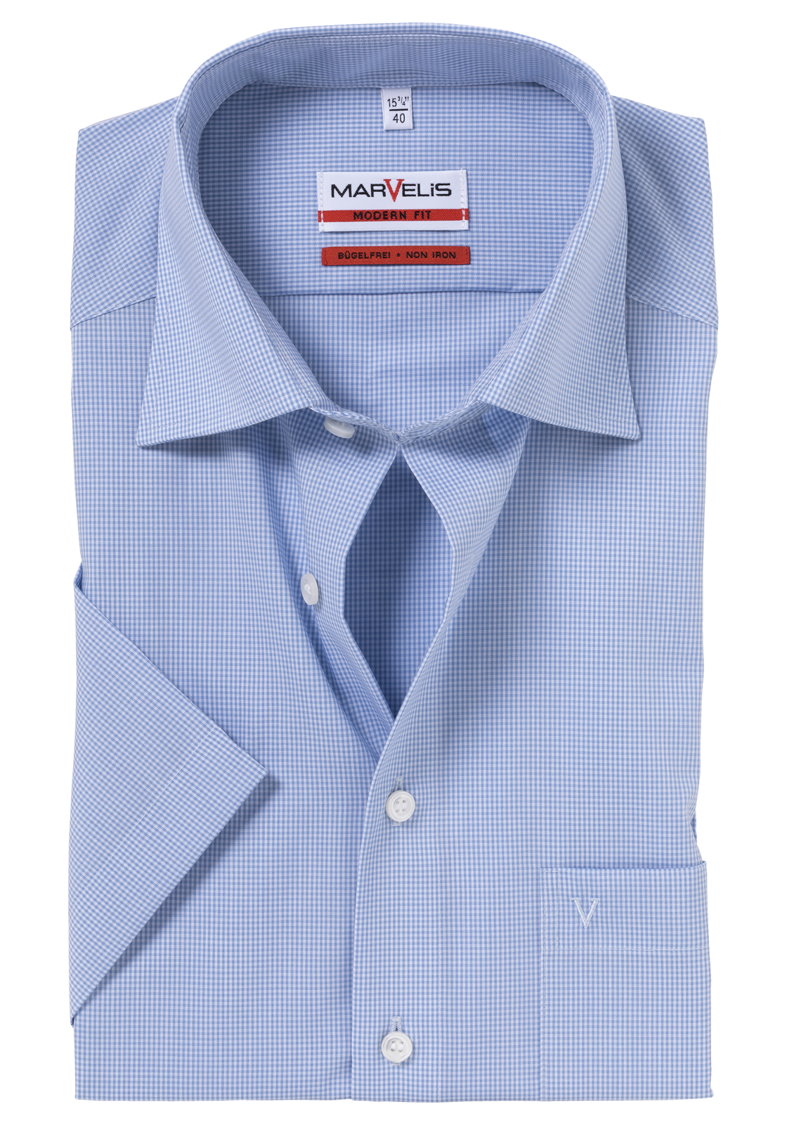 marvelis_overhemd72801215 MARVELIS modern fit overhemd, korte mouw, blauw-wit geruit