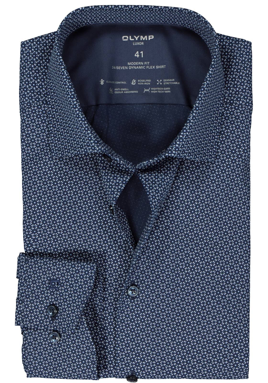 1-4066425497265_olymp-overhemd_HR OLYMP 24/7 modern fit overhemd, popeline, blauw met wit dessin