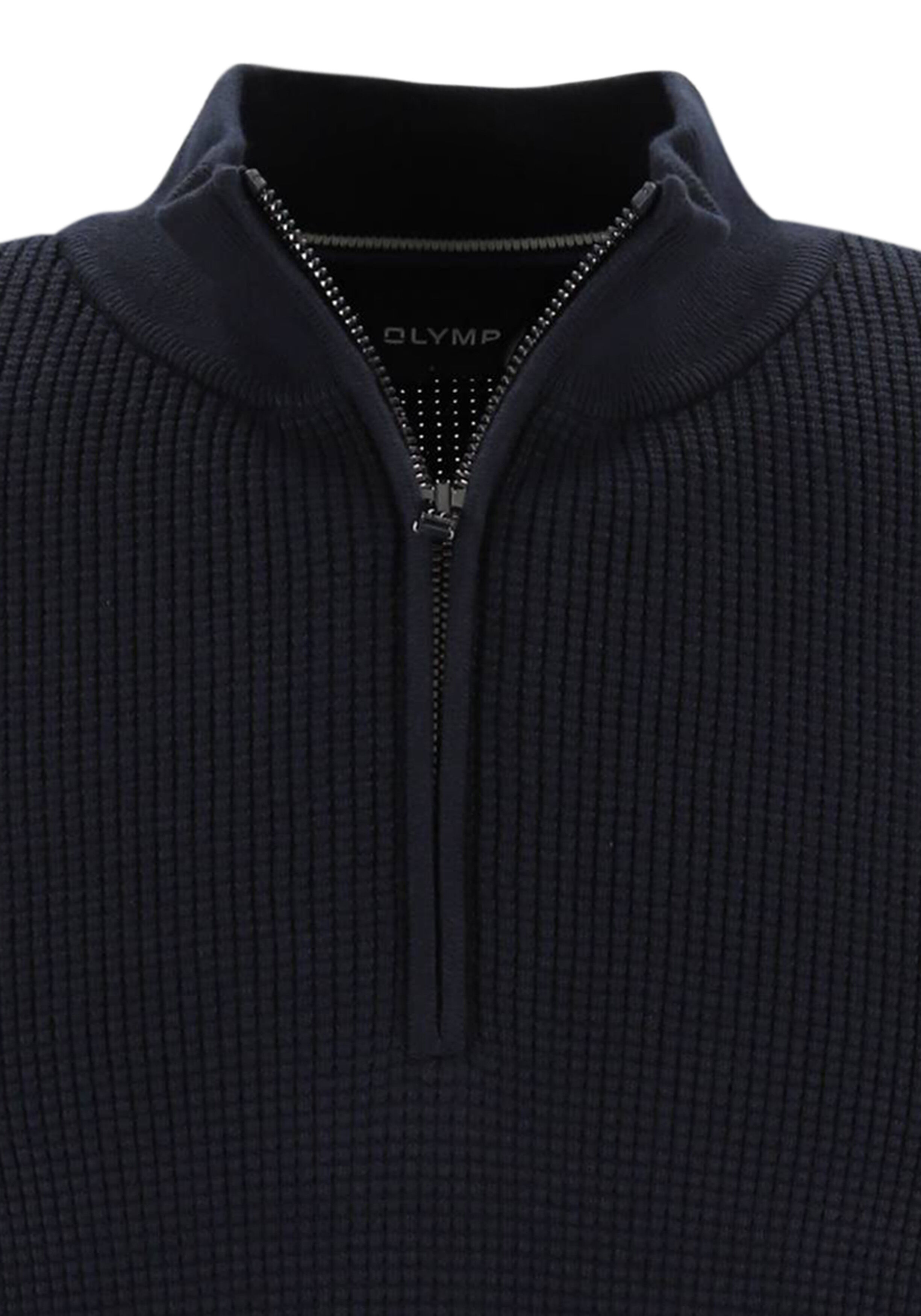 OLYMP Casual modern fit half zip trui katoen, korte rits, marine blauw