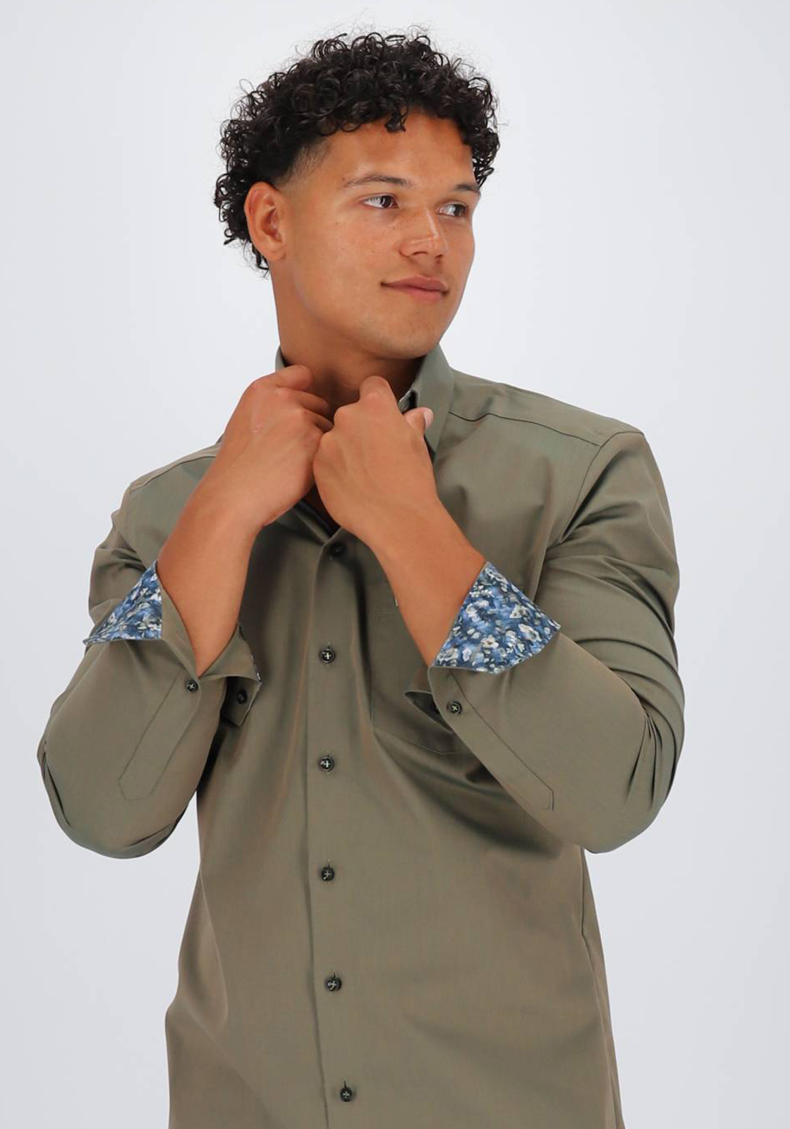 MARVELIS modern fit overhemd, mouwlengte 7, popeline, olijfgroen MARVELIS modern fit overhemd, mouwlengte 7, popeline, olijfgroen
