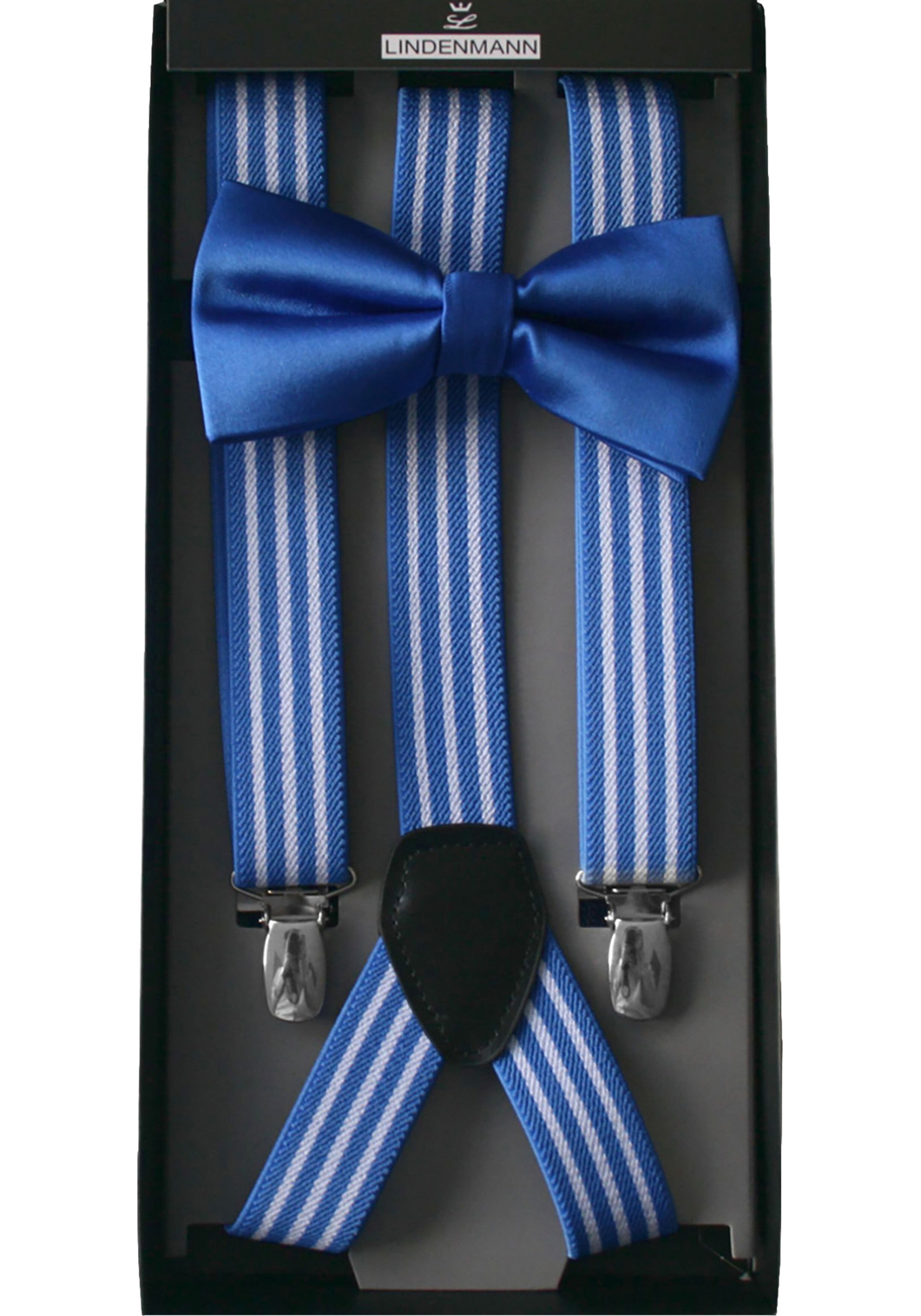 LINDENMANN heren bretels Y-vorm met strikje, blauw gestreept