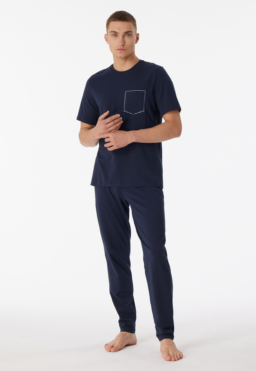 SCHIESSER 95/5 Nightwear pyjamaset, heren pyjama lang korte mouwen biologisch katoen gestreept nachtblauw
