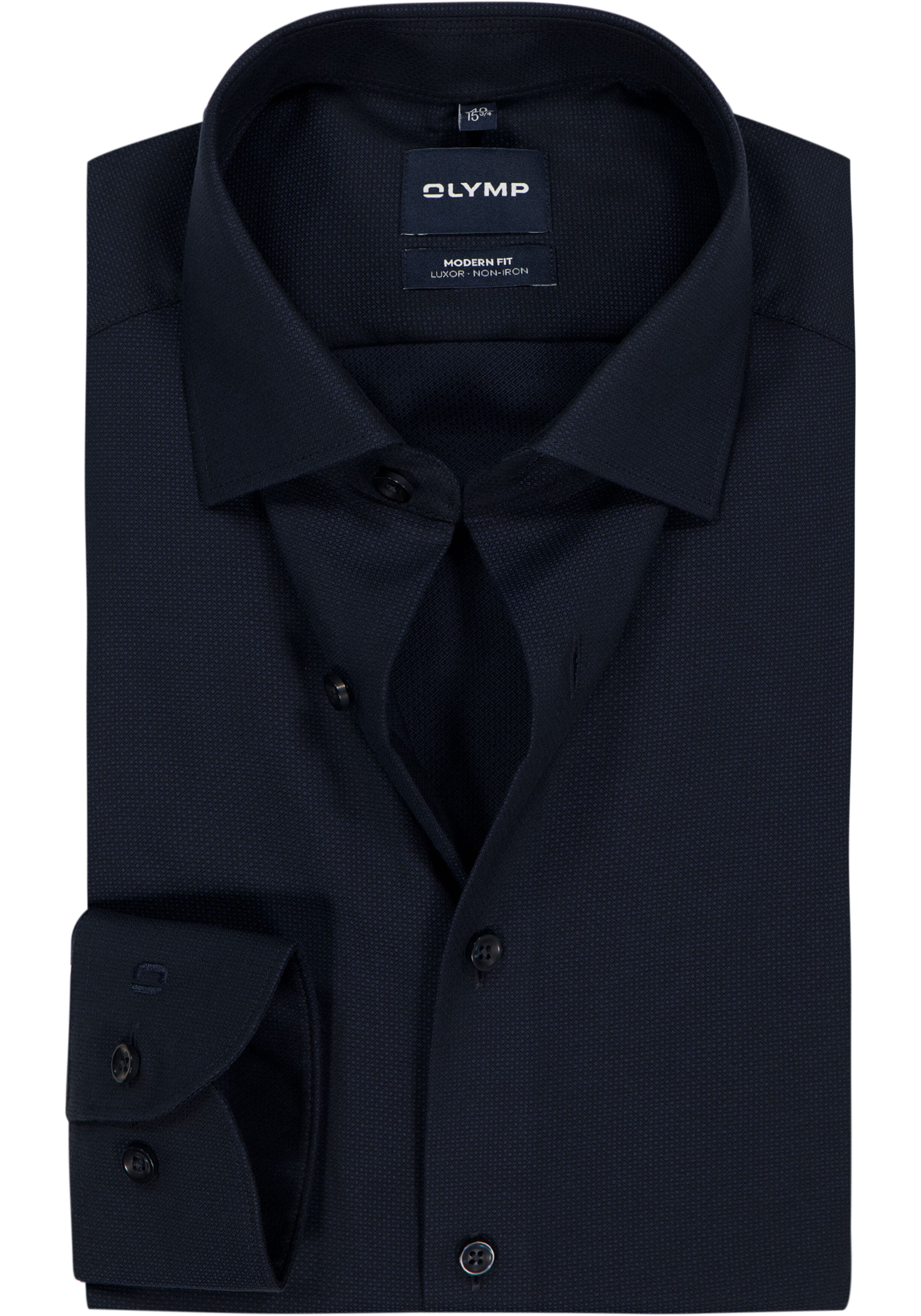 OLYMP Luxor modern fit overhemd, mouwlengte 7, structuur, marine blauw