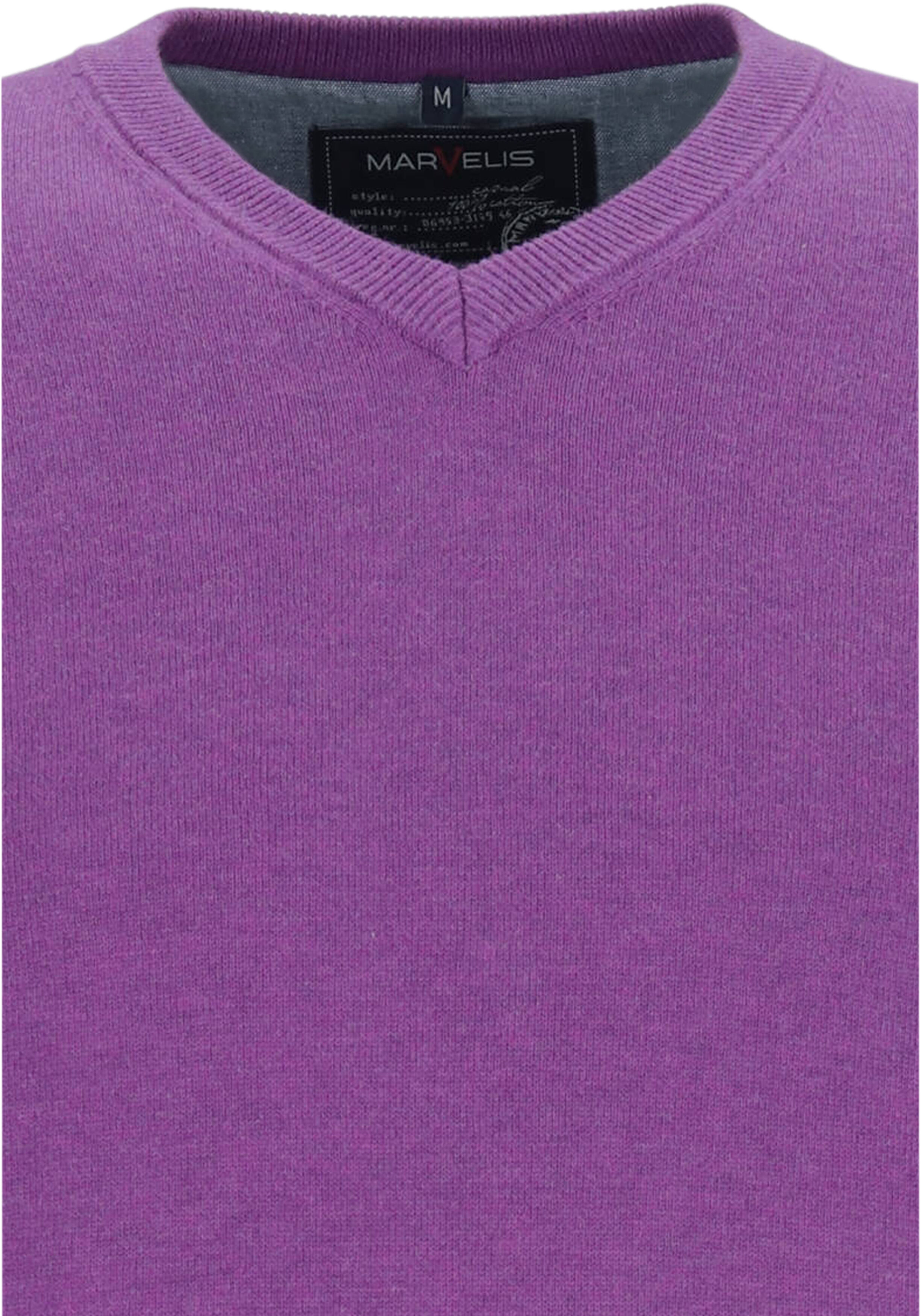 MARVELIS modern fit trui katoen, V-hals, aubergine paars