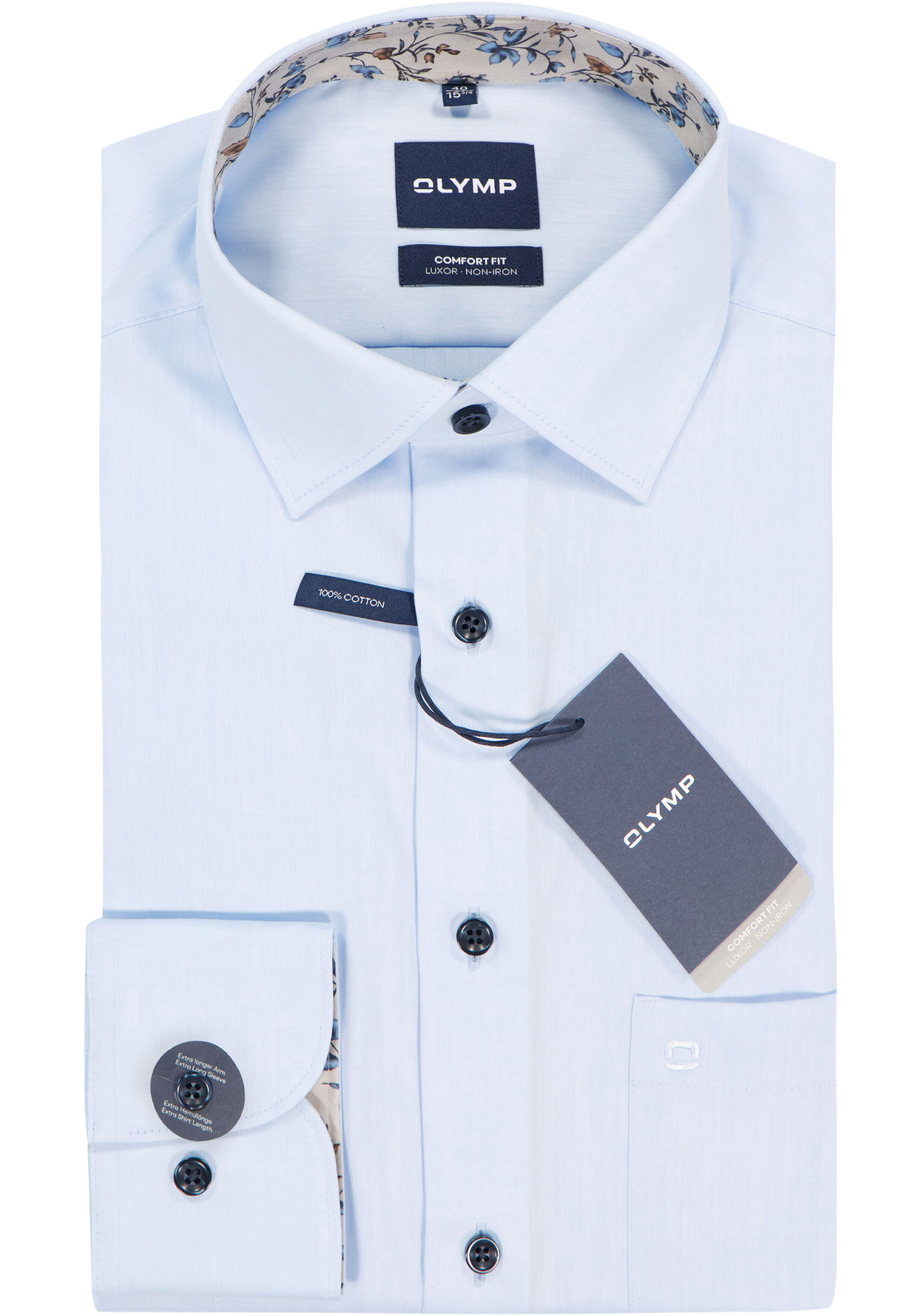 OLYMP Luxor comfort fit overhemd, mouwlengte 7, twill, lichtblauw
