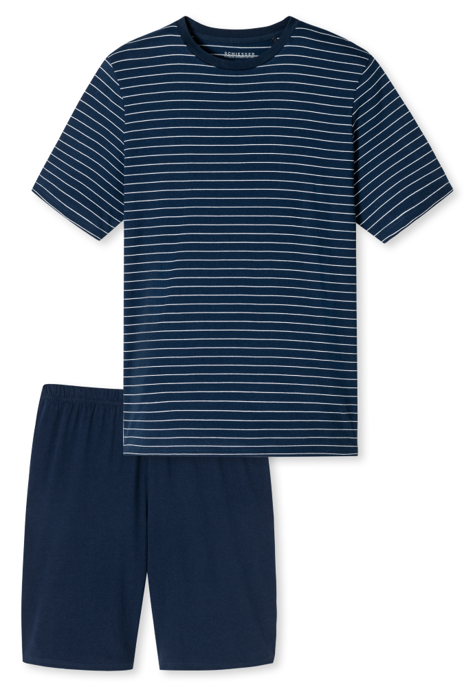 SCHIESSER Cotton Essentials Pyjama kort, heren shortama set, admiraal gestreept