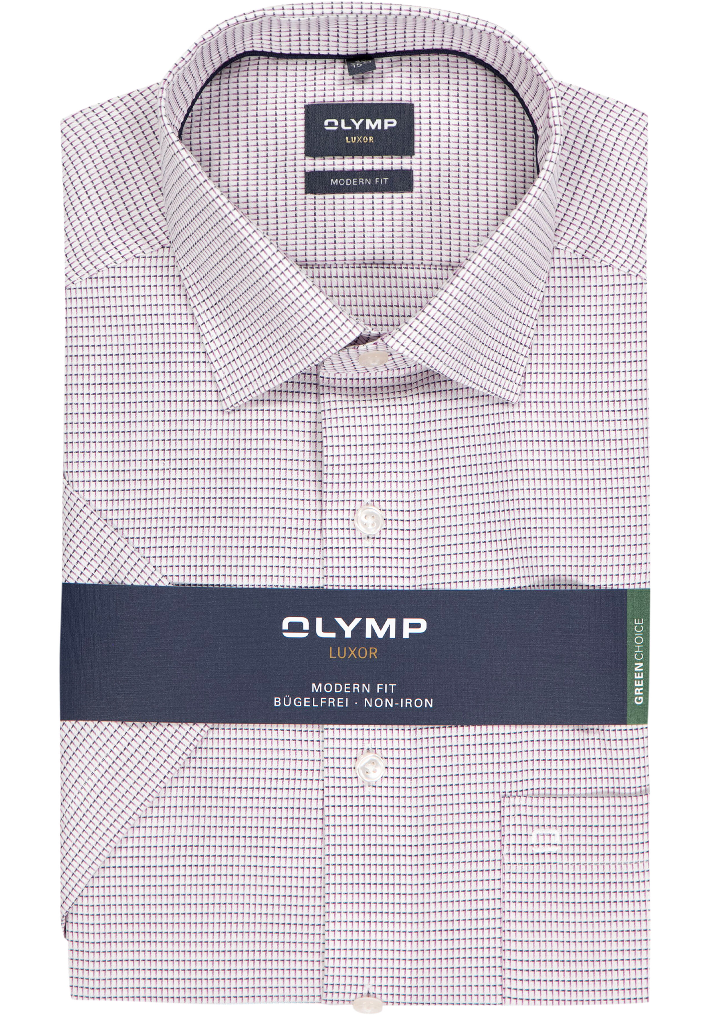 OLYMP Luxor modern fit overhemd, korte mouw, structuur, mauve paars