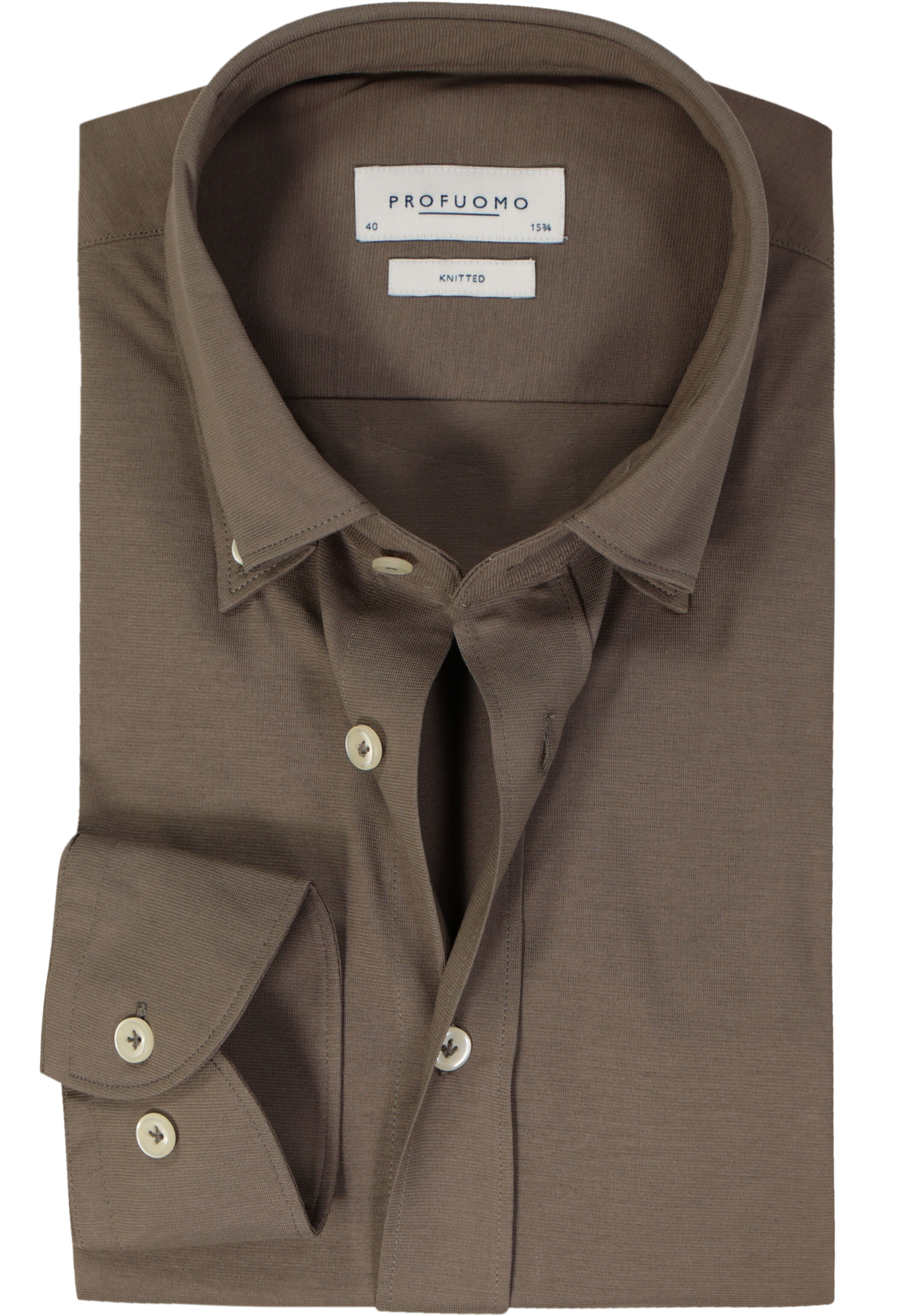 Profuomo slim fit heren overhemd, jersey, bruin