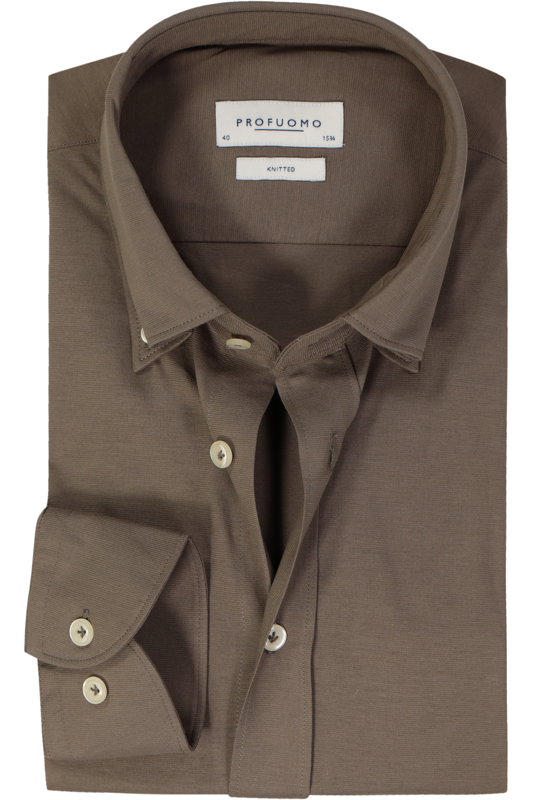 Profuomo slim fit heren overhemd, jersey, bruin Profuomo slim fit heren overhemd, jersey, bruin