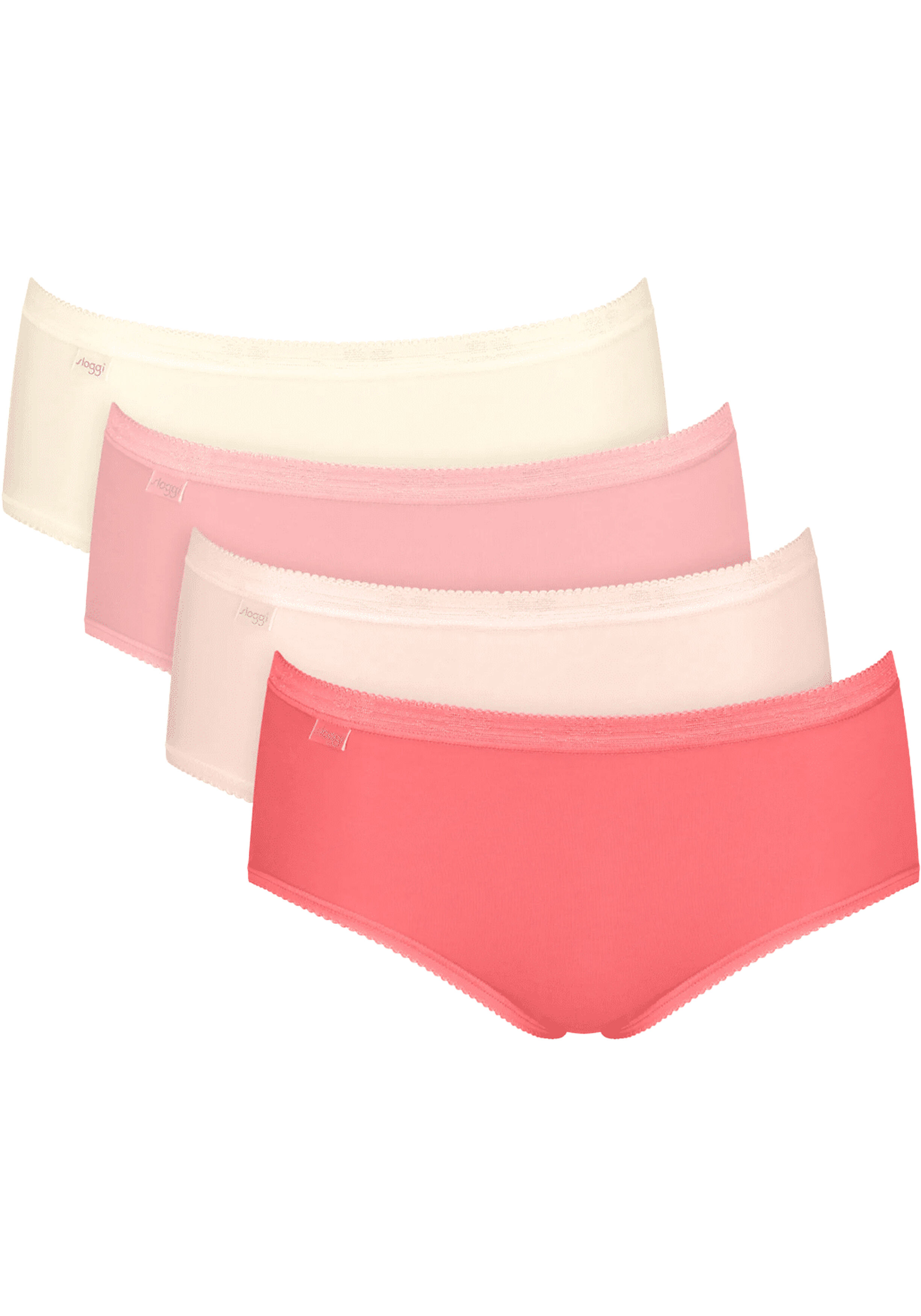 Sloggi Women Basic+ Midi (4-pack), dames slip, offwhite met 3 tinten roze