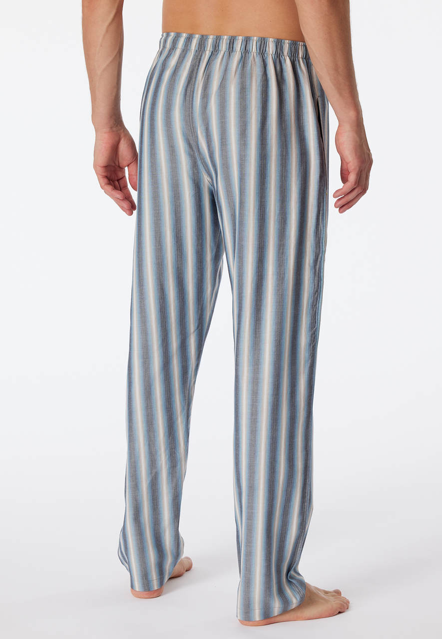SCHIESSER Mix+Relax loungebroek lang, heren loungebroek lang geweven biokatoenen strepen blauwgrijs
