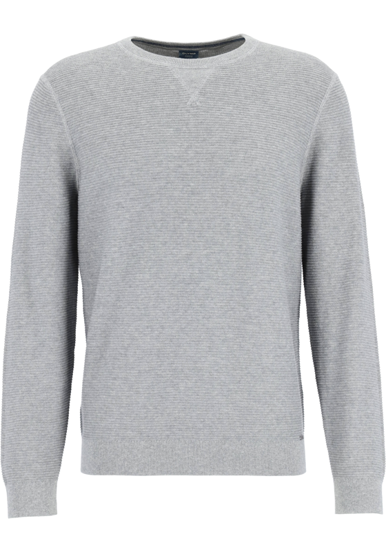OLYMP modern fit trui katoen structuur, O-hals, grijs OLYMP modern fit trui katoen structuur, O-hals, grijs