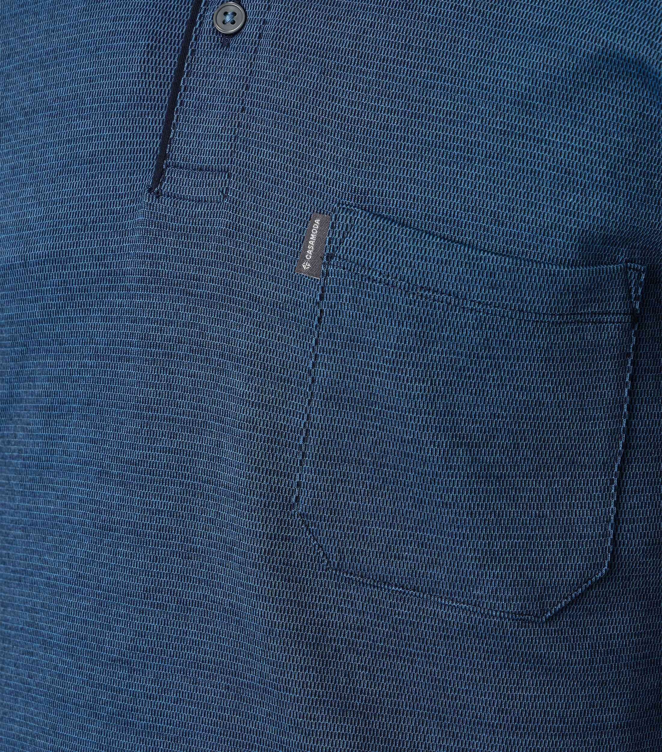 CASA MODA comfort fit heren polo lange mouw, donkerblauw dessin