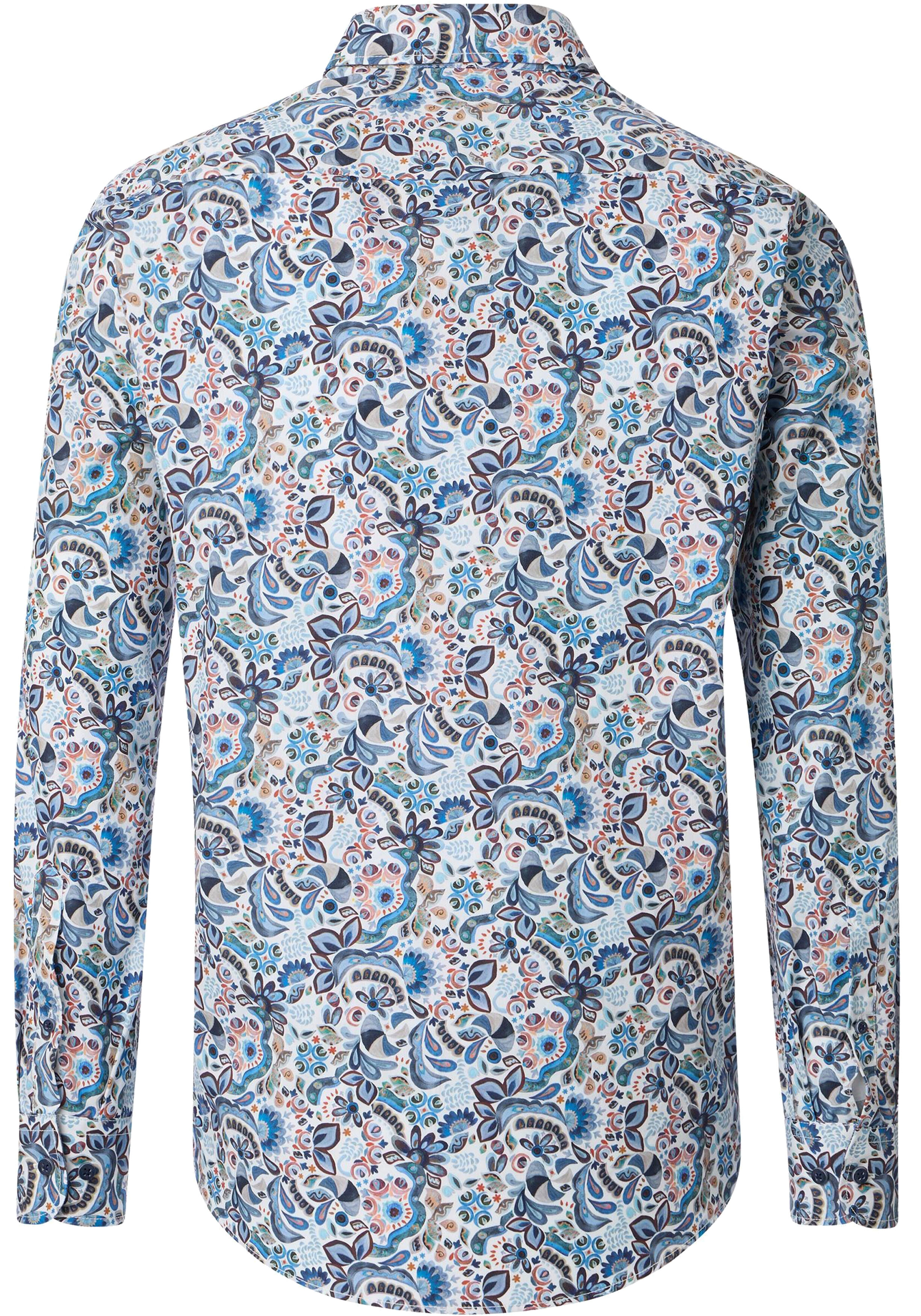 CASA MODA Sport casual fit overhemd, popeline, blauw met wit dessin