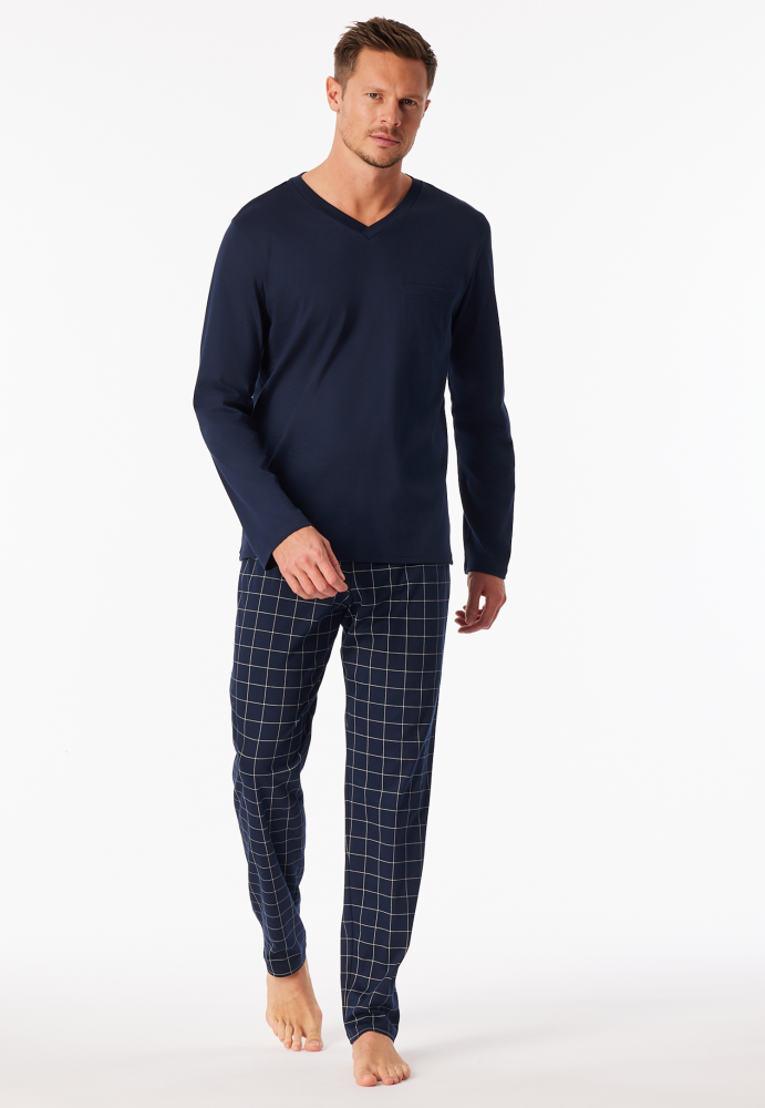 SCHIESSER Fine Interlock Pyjama lang, heren pyjama set, nachtblauw dessin