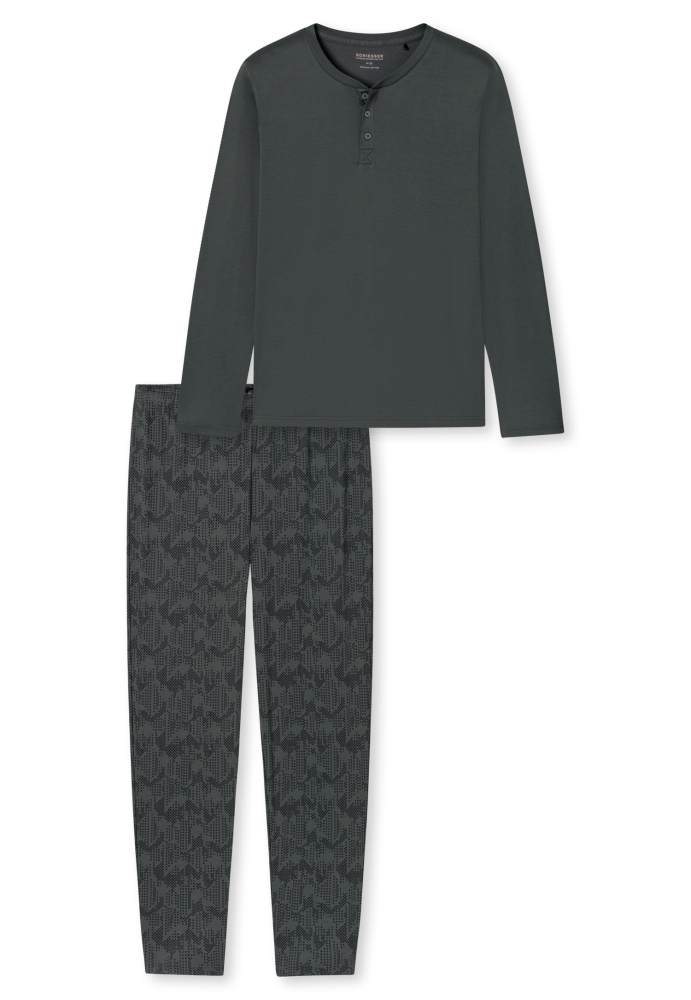 SCHIESSER Fine Interlock Pyjama lang, heren pyjama set, donkergroen dessin