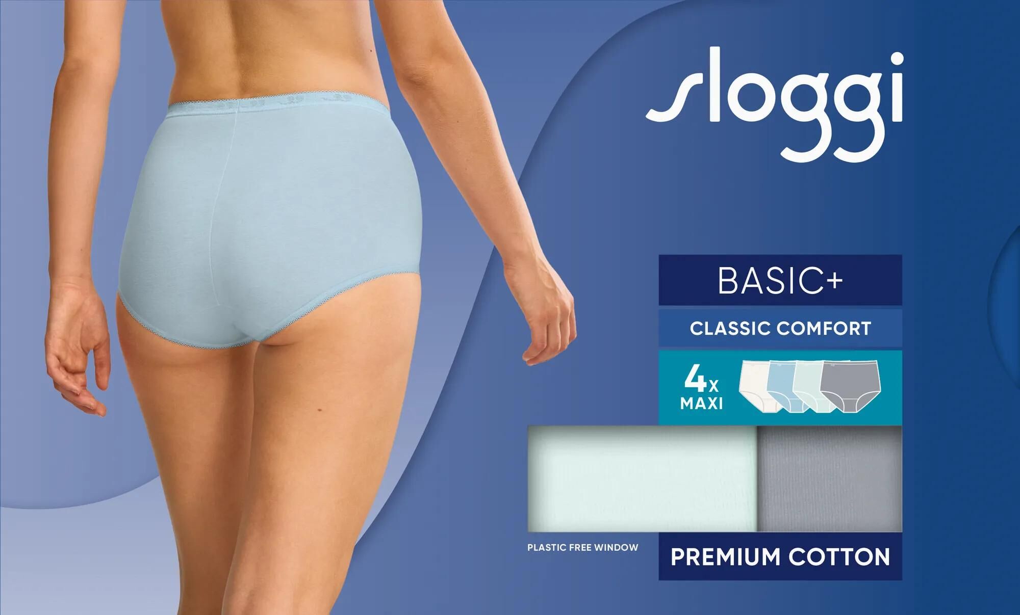 Sloggi Women Basic+ Maxi (4-pack), dames slip, wit, lichtblauw, lichtgroen en grijs