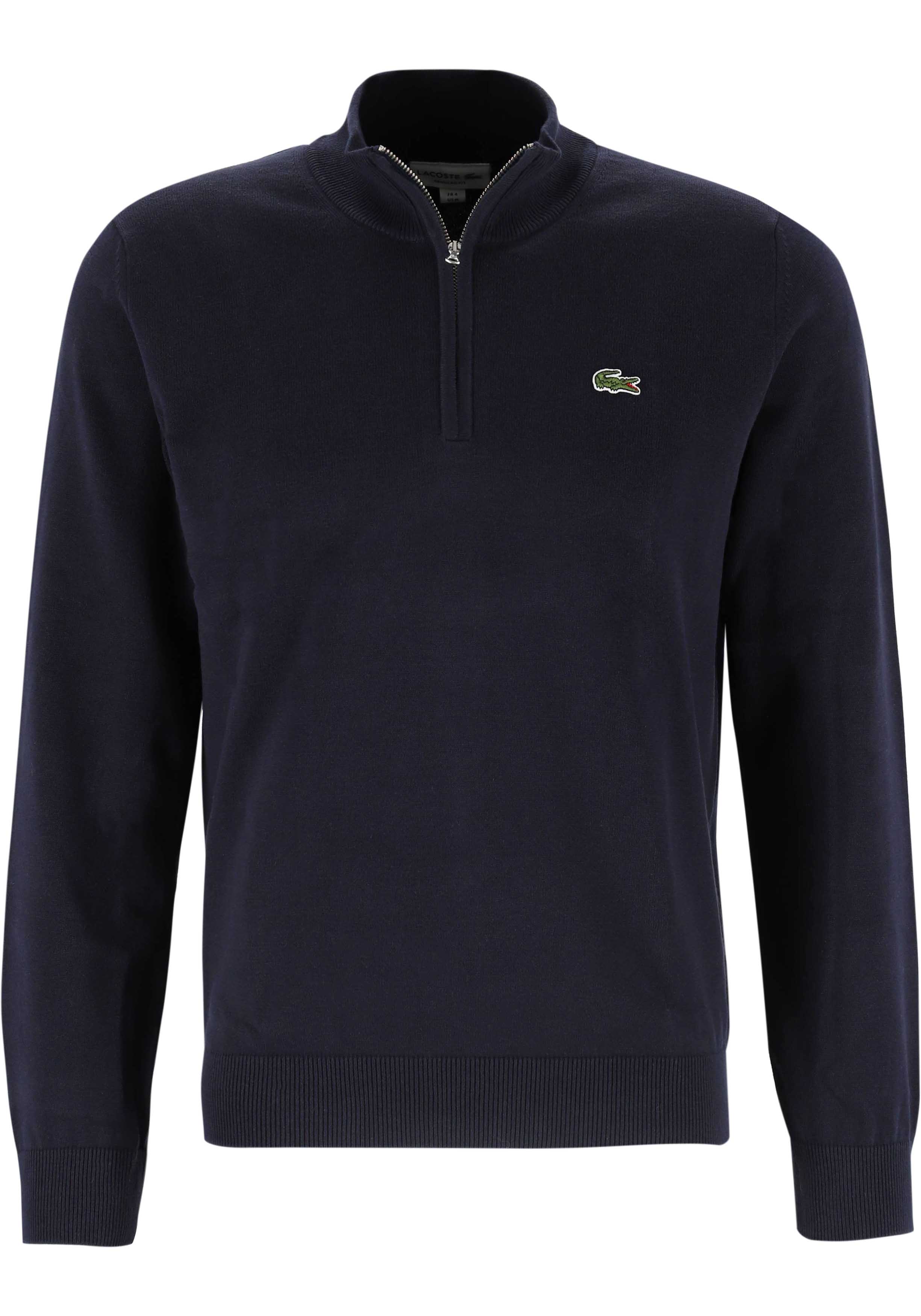 Lacoste heren schipperstrui katoen, met korte rits, navy blauw