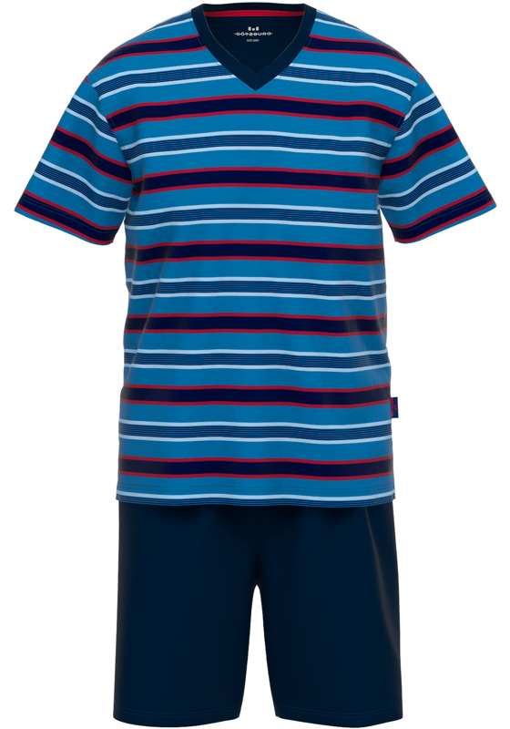Gotzburg heren shortama V-hals, middenblauw gestreept Gotzburg heren shortama V-hals, middenblauw gestreept