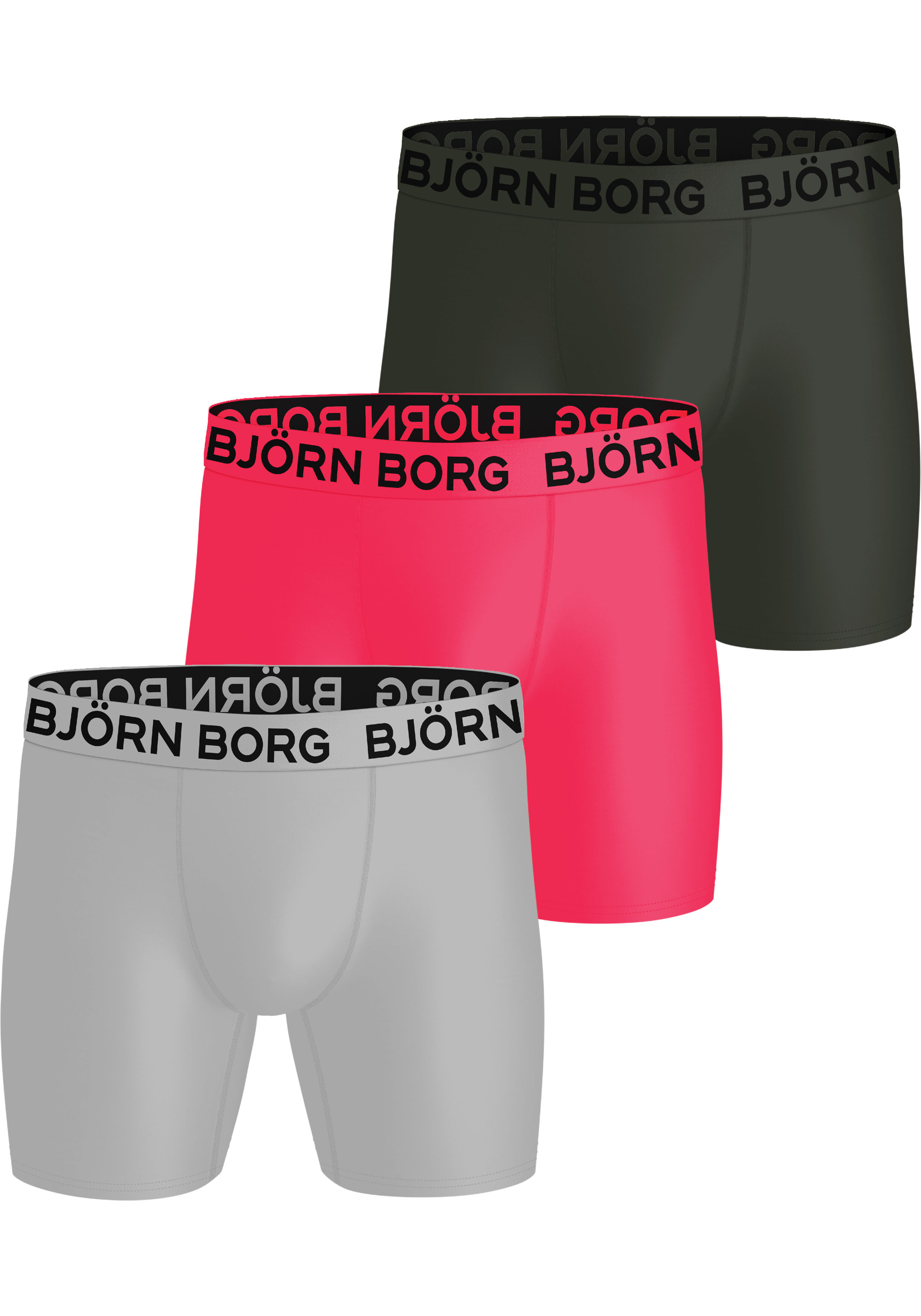 Bjorn Borg Sports Microfiber boxers, microfiber heren boxers lange pijpen (3-pack), grijs, roze, grijs