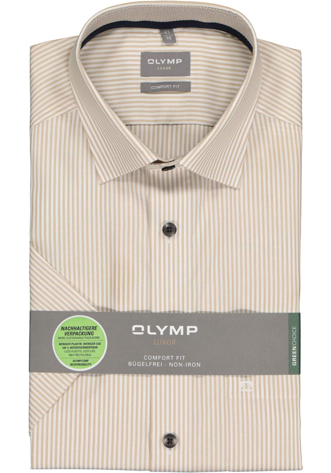 2-4066425330487_olymp-overhemd_HR OLYMP comfort fit overhemd, korte mouw, structuur, beige met wit gestreept (contrast)