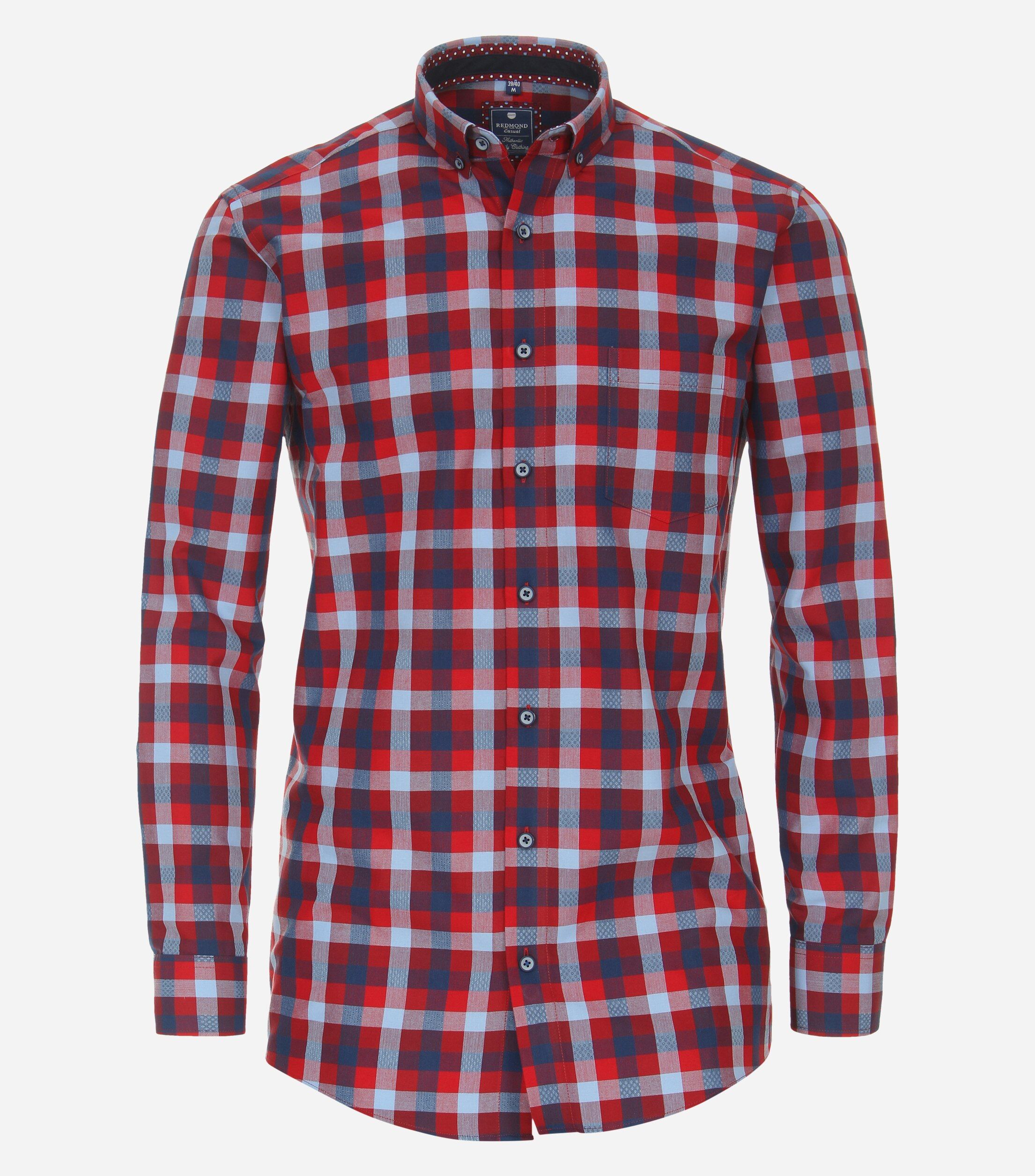 Redmond comfort fit overhemd, popeline, rood geruit
