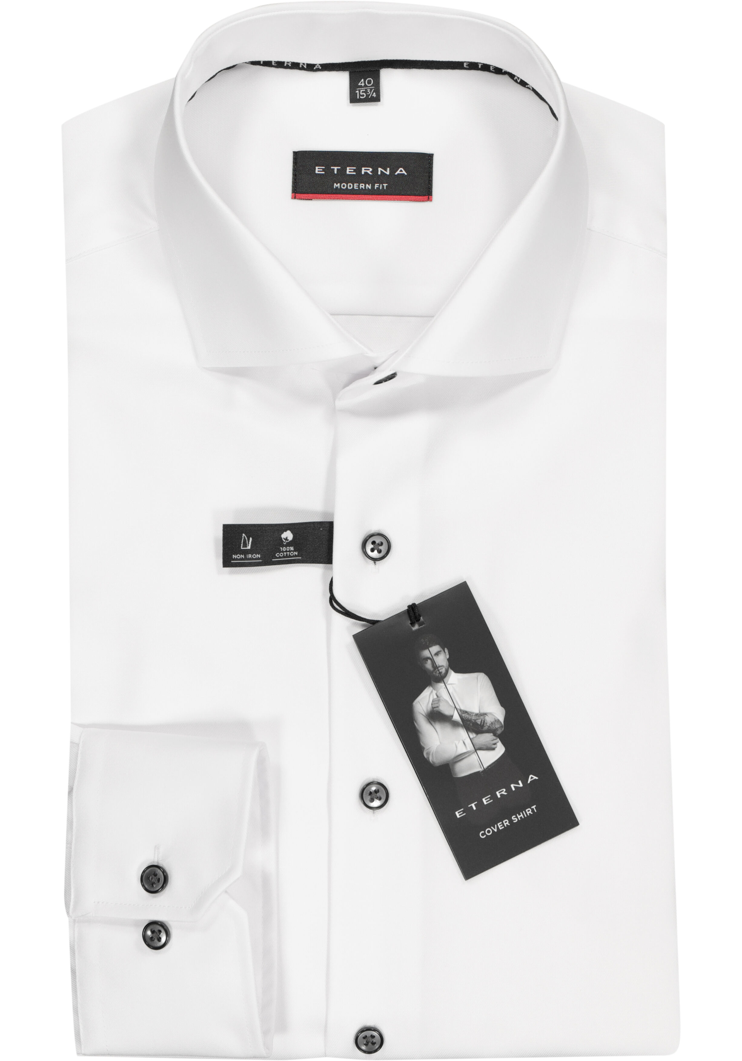 ETERNA modern fit overhemd, niet doorschijnend twill heren overhemd, wit (zwart contrast)