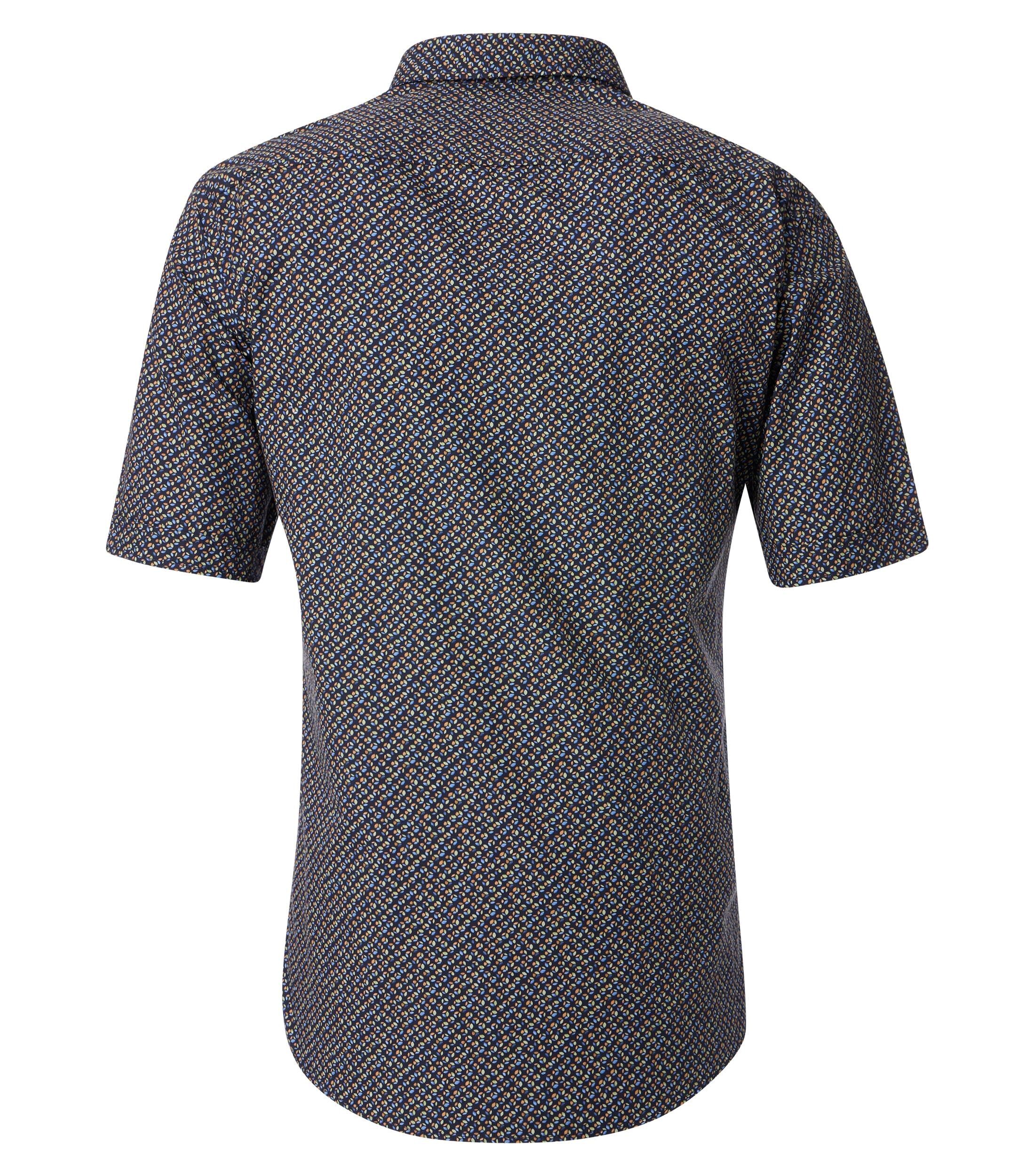 CASA MODA Sport casual fit overhemd, korte mouw, popeline, donkerblauw met oranje, groen en lichtblauw dessin