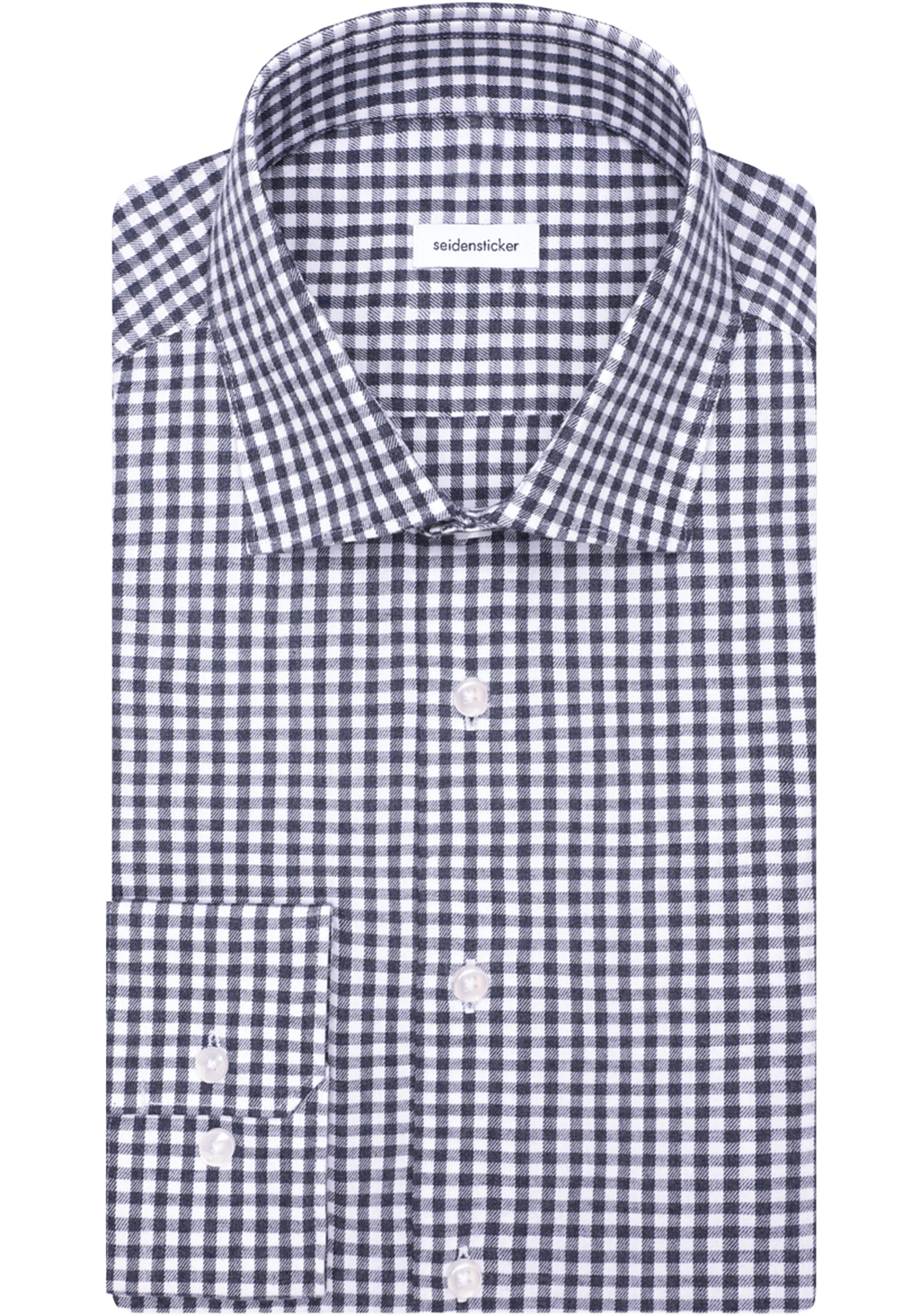 Seidensticker regular fit overhemd, popeline, blauw geruit